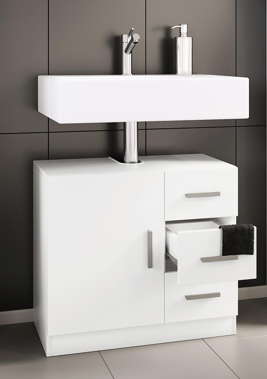 Waschbeckenunterschrank Zalo XL ca. 63x56x30 cm  Weiß Holzwerkstoff MID.YOU Möbel > Schränke > Badezimmerschränke > Waschbeckenunterschränke Weiß