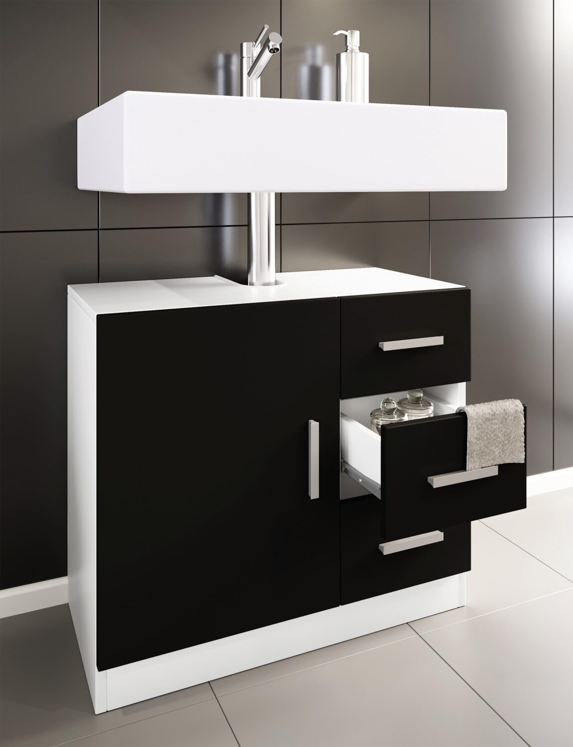 Waschbeckenunterschrank Zalo XL ca. 63x58x30cm Weiß/Schwarz Kunststoff MID.YOU Möbel > Schränke > Badezimmerschränke > Waschbeckenunterschränke Schwarz