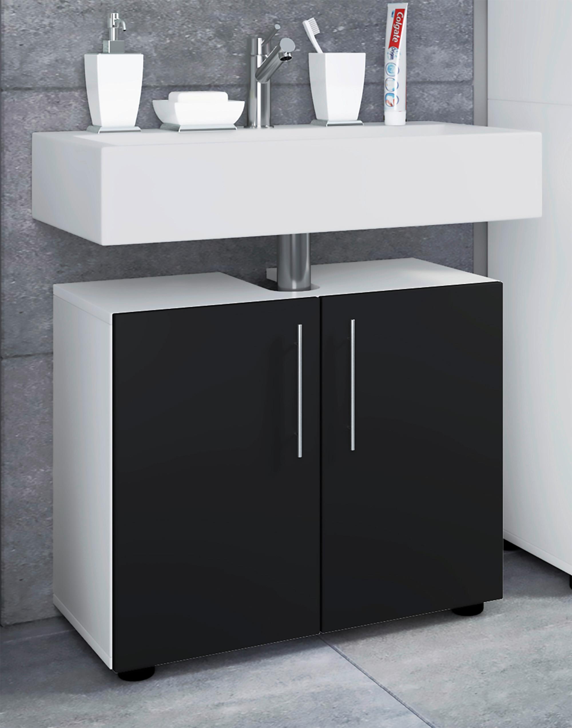 Waschbeckenunterschrank Flandu II Weiß/Schwarz Holzwerkstoff MID.YOU Möbel > Schränke > Badezimmerschränke > Waschbeckenunterschränke Schwarz