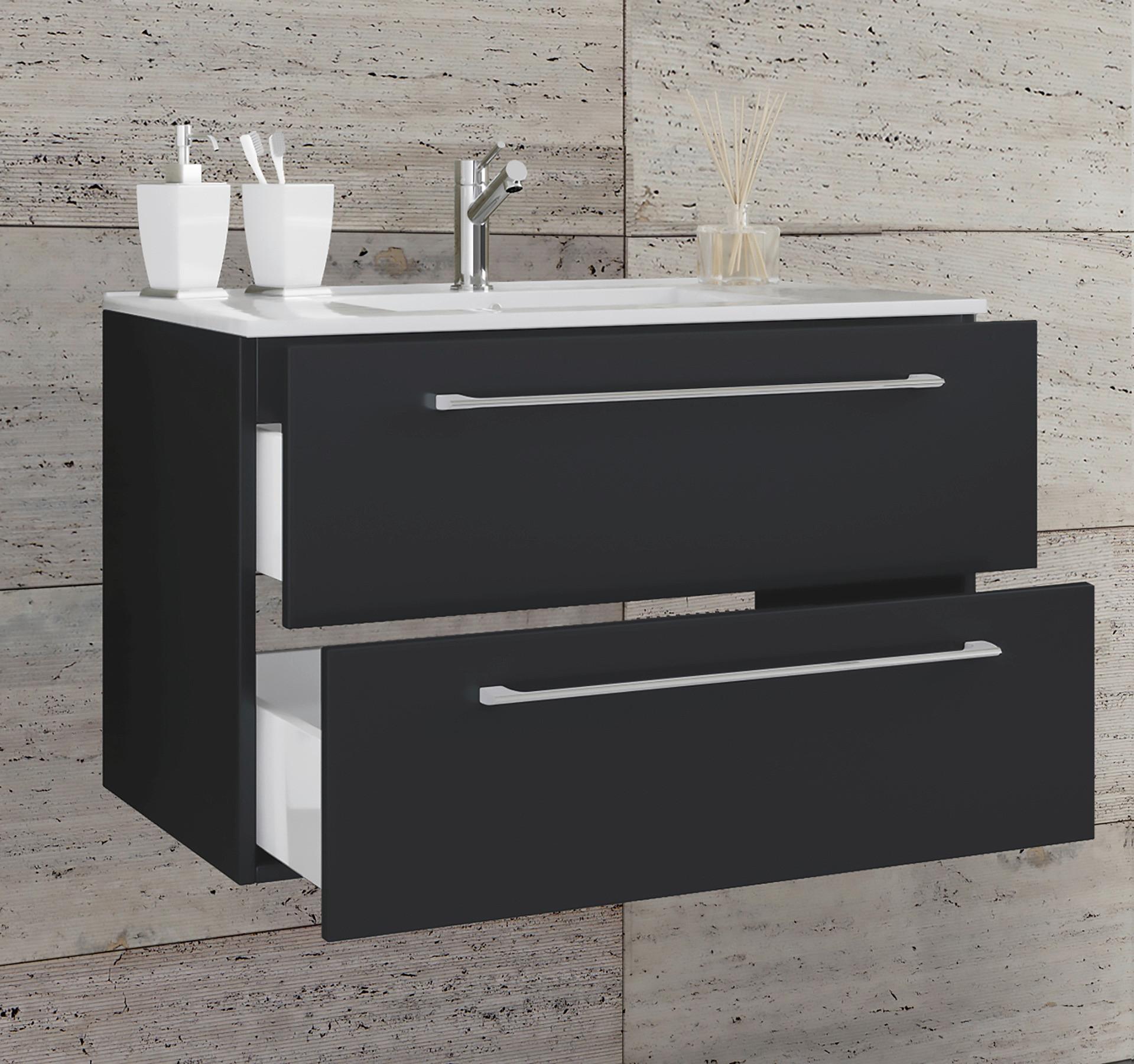 Waschtischkombi Badinos Schwarz Holzwerkstoff MID.YOU Möbel > Schränke > Badezimmerschränke > Waschtische Schwarz