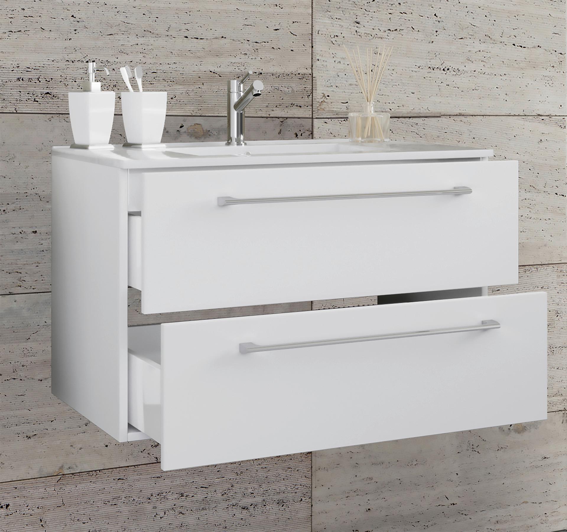 Waschtischkombi Badinos Weiß Holzwerkstoff MID.YOU Möbel > Schränke > Badezimmerschränke > Waschtische Weiß