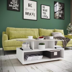 Couchtisch Esila Weiß/Beton-Optik Holzwerkstoff MID.YOU Möbel > Tische > Couchtische > Couchtische mit Stauraum Grau