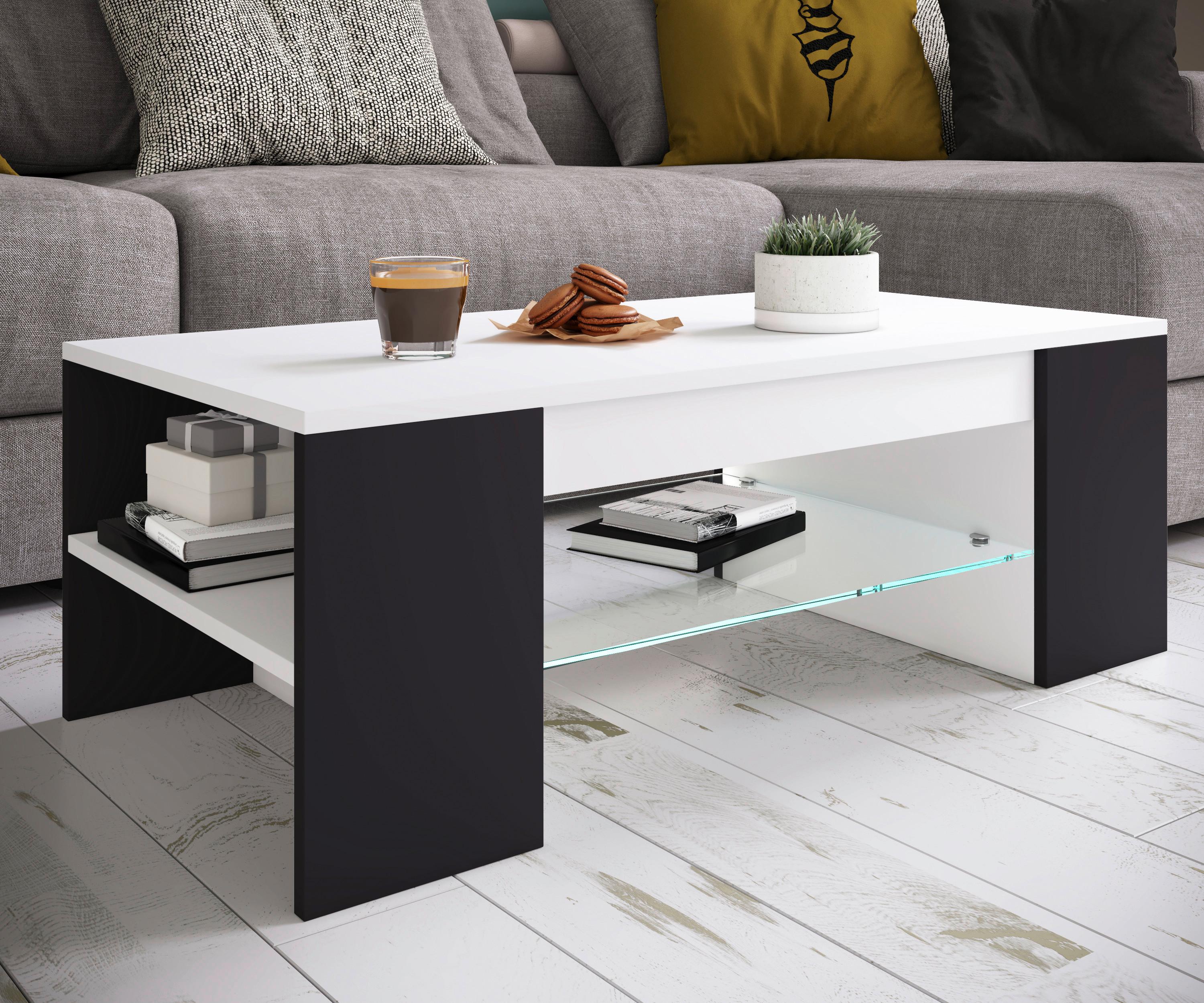 Couchtisch Tunas Schwarz/Weiß Holzwerkstoff MID.YOU Möbel > Tische > Couchtische > Couchtische mit Stauraum Schwarz