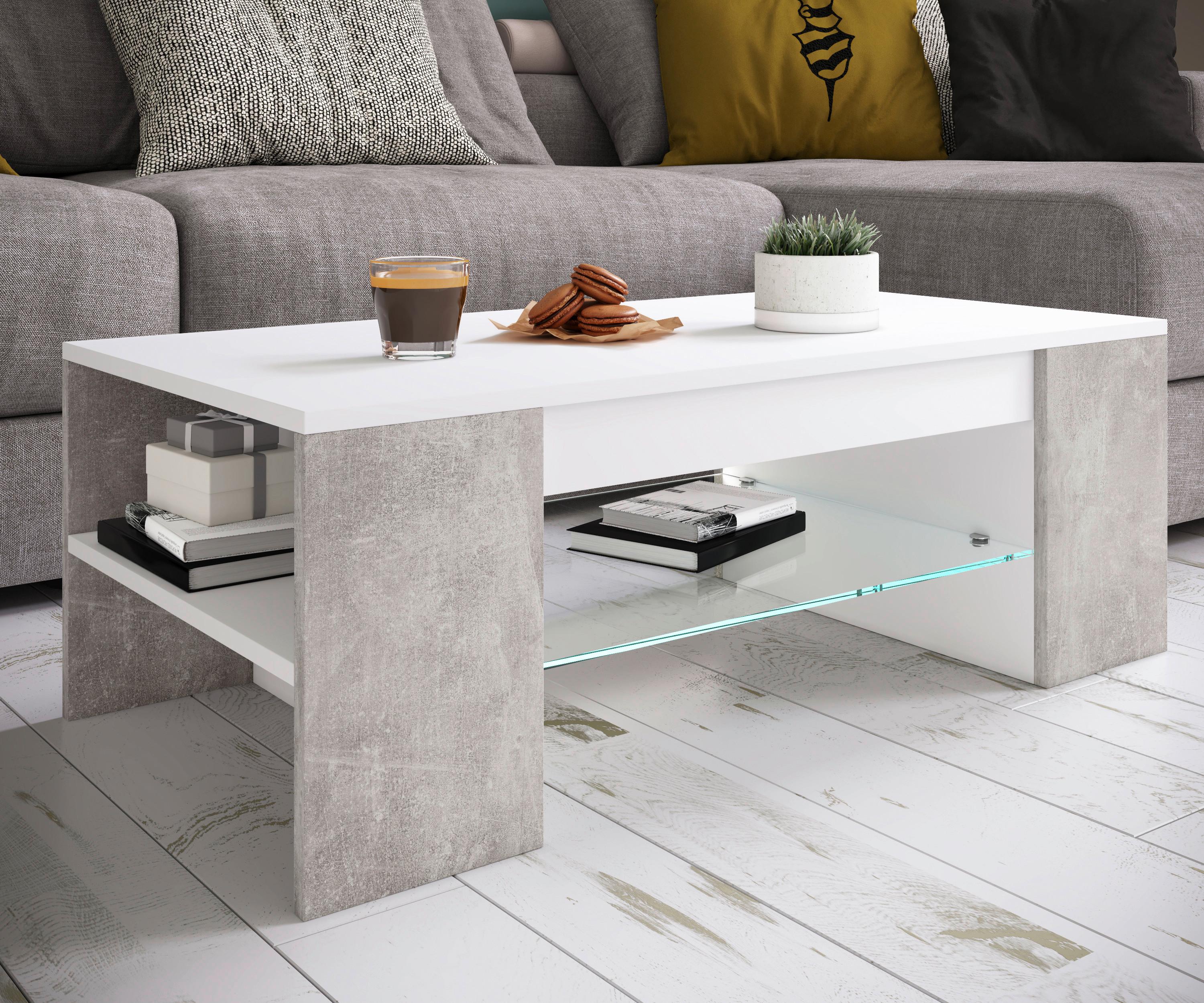 Couchtisch Tunas Weiß/Beton-Optik Holzwerkstoff MID.YOU Möbel > Tische > Couchtische > Couchtische mit Stauraum Grau