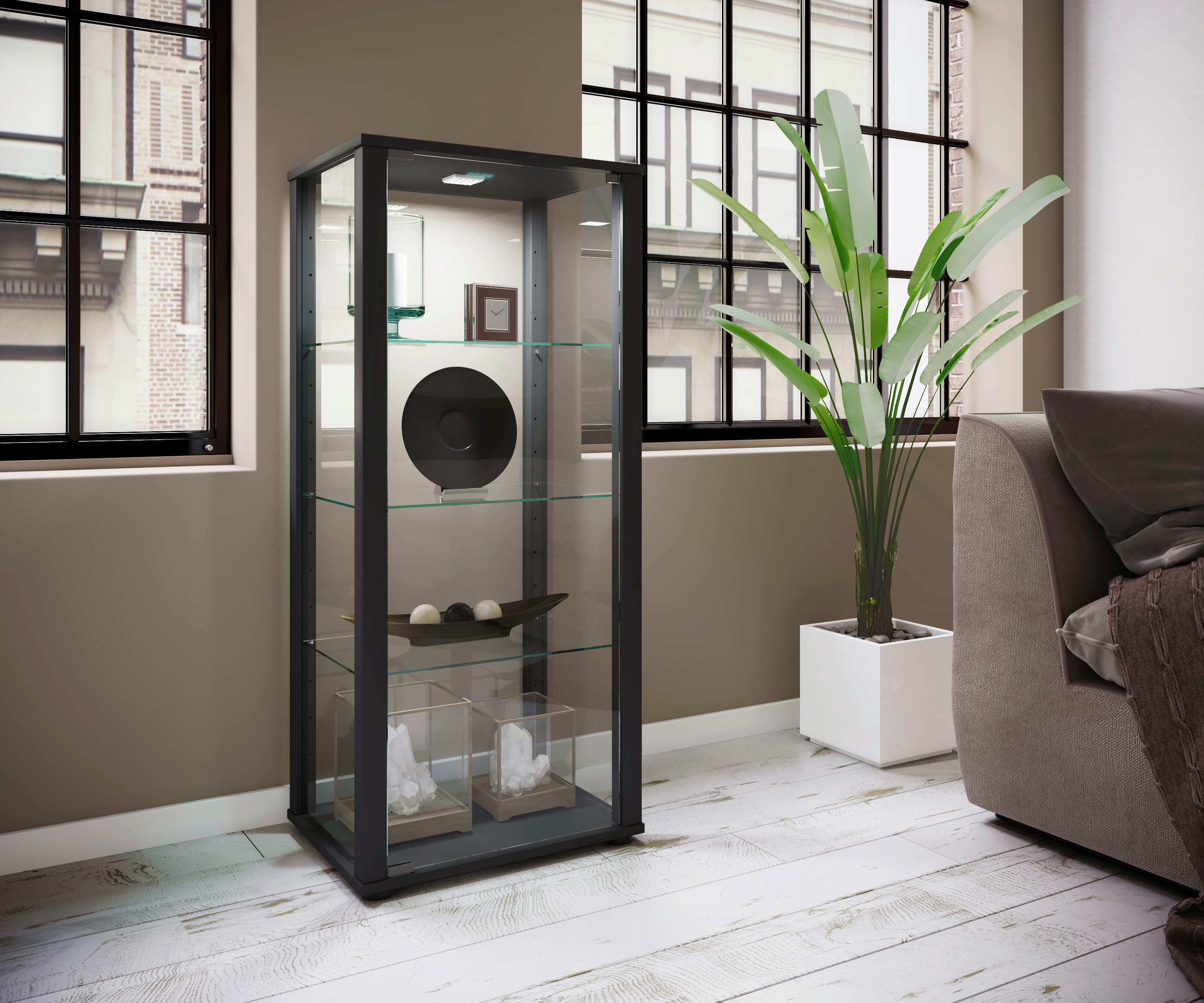 Vitrine Kavisa Schwarz Glas, Holzwerkstoff MID.YOU Möbel > Schränke > Vitrinen Schwarz