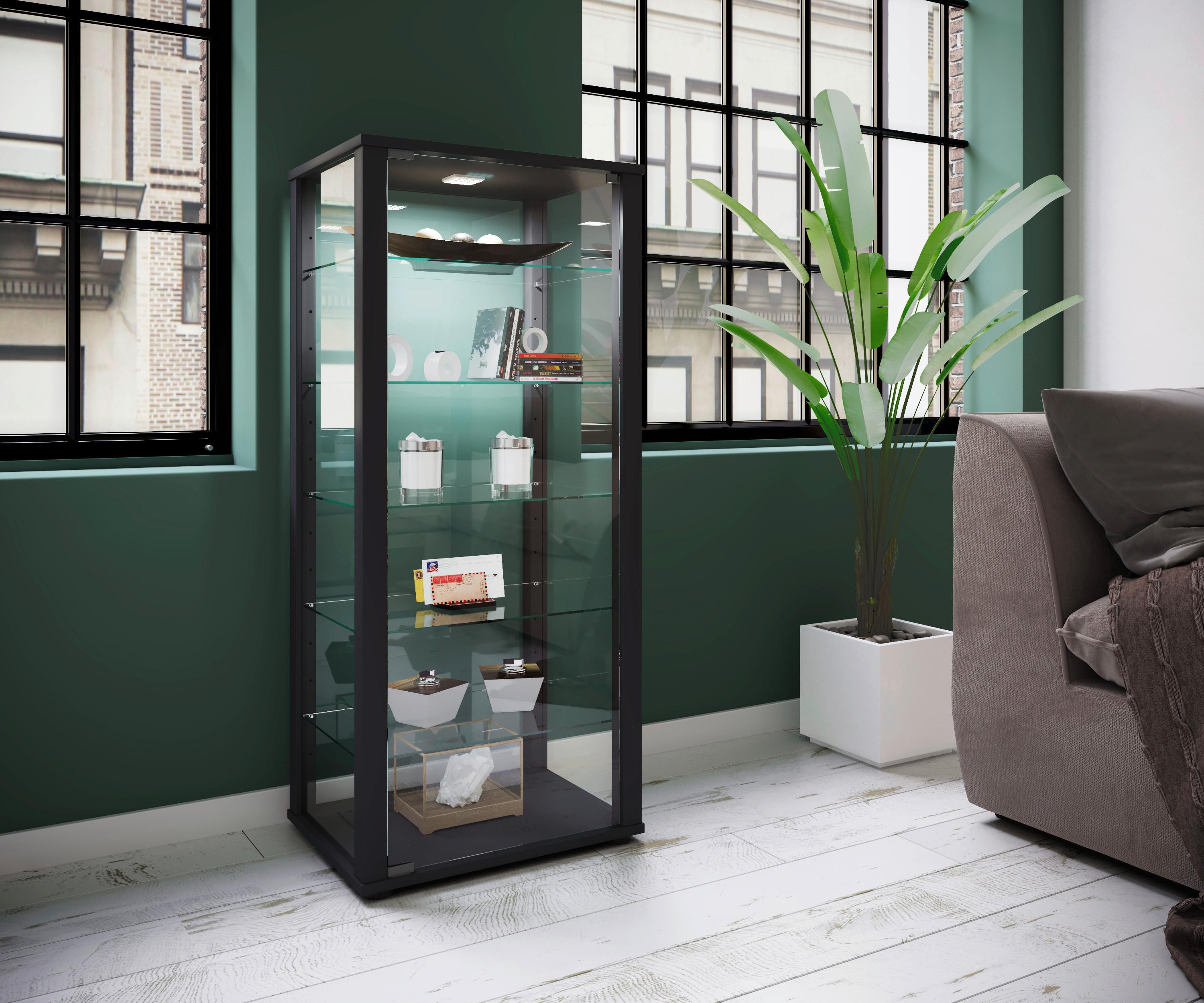 Vitrine Kavisa Schwarz Glas, Holzwerkstoff MID.YOU Möbel > Schränke > Vitrinen Schwarz