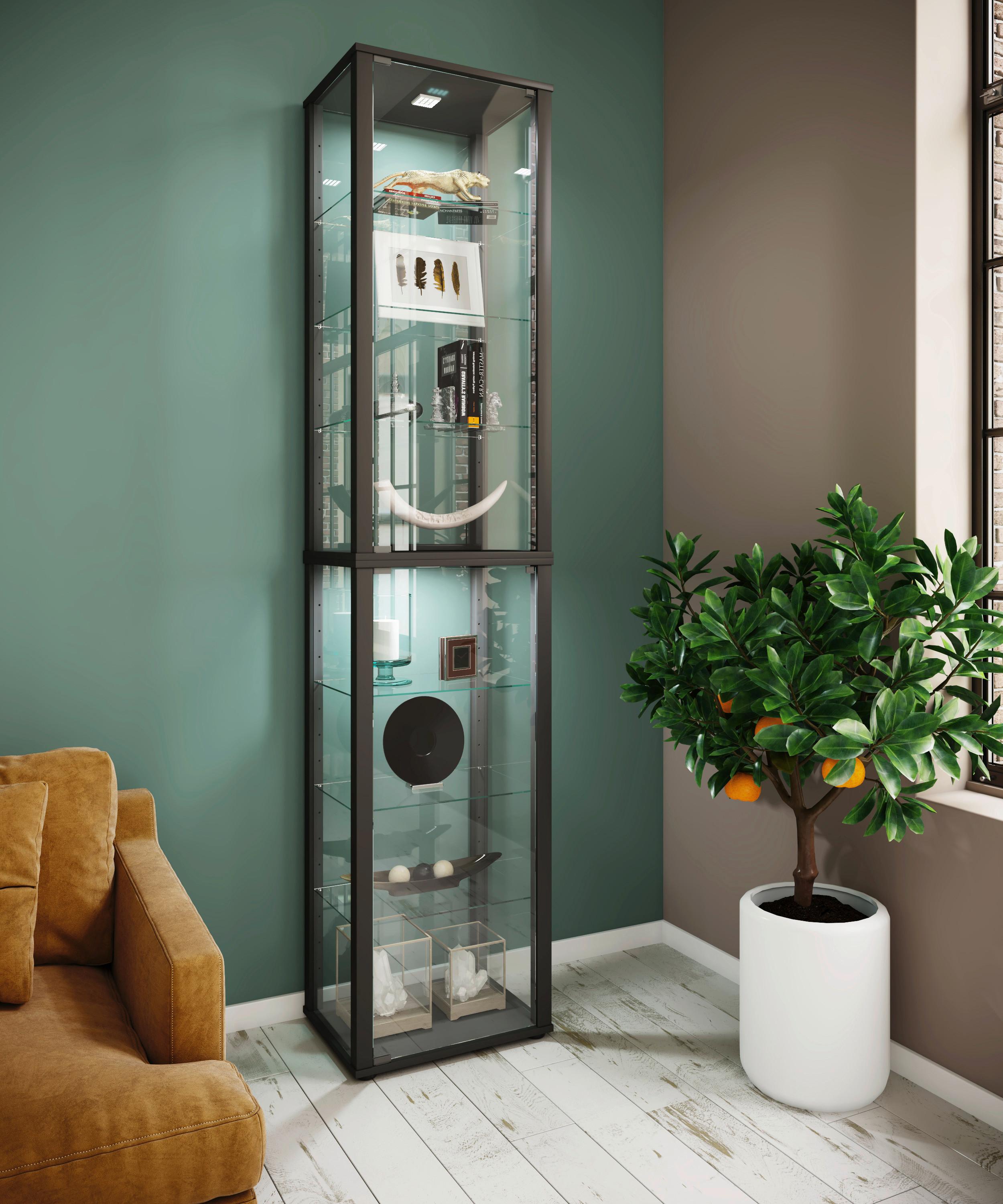 Vitrine Kavisa Schwarz Glas, Holzwerkstoff MID.YOU Möbel > Schränke > Vitrinen Schwarz
