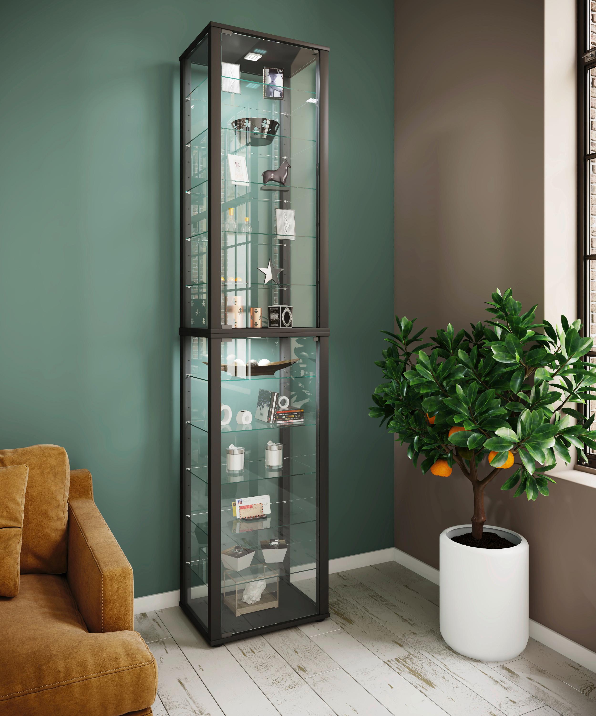 Vitrine Kavisa Schwarz Glas, Holzwerkstoff MID.YOU Möbel > Schränke > Vitrinen Schwarz