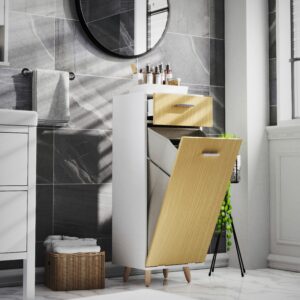Wäscheschrank Landos S ca.40x107x35cm Weiß/Honigeiche Kunststoff, Textil, Holzwerkstoff MID.YOU Möbel > Schränke Weiß