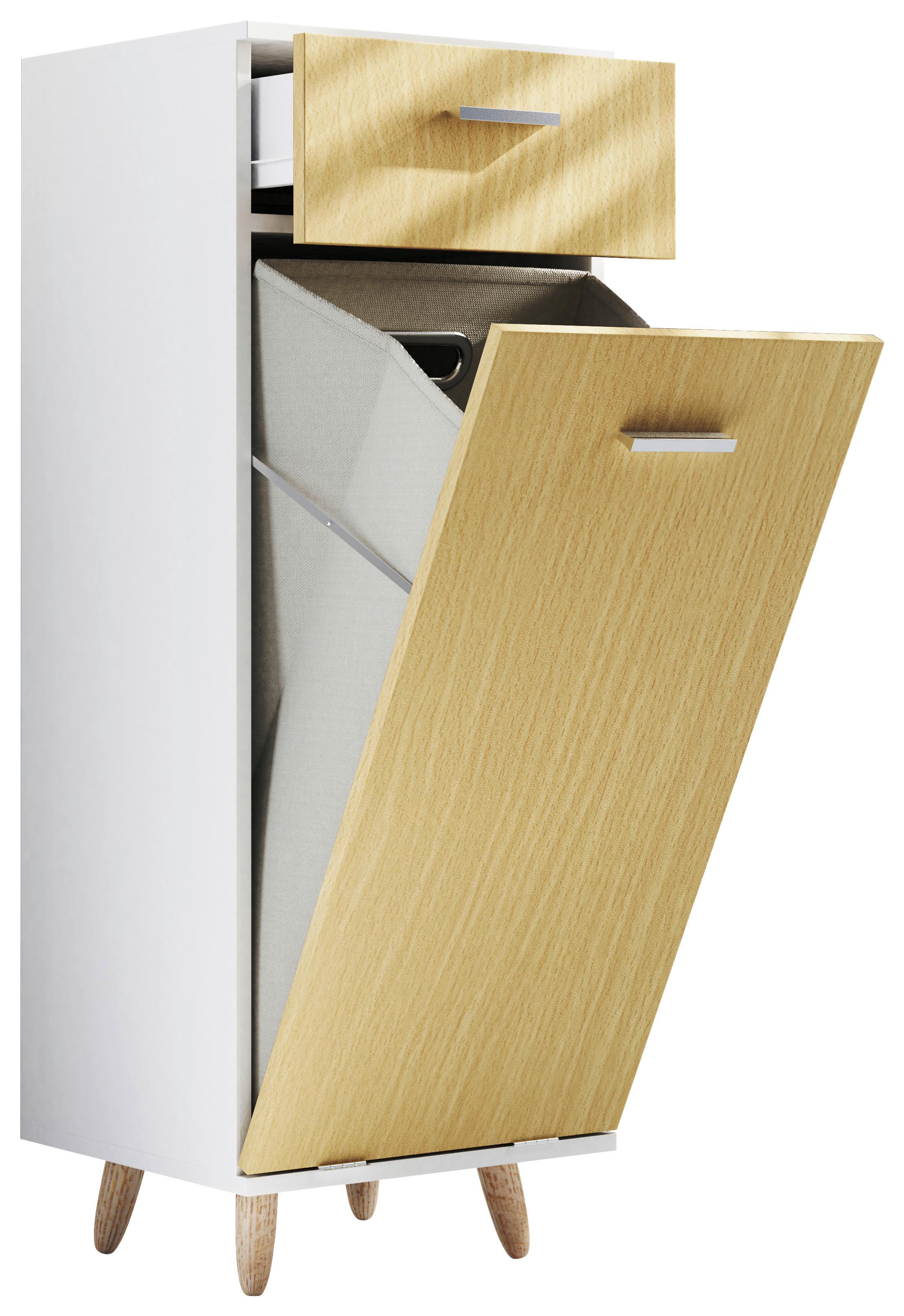 Wohnli Möbelsuche - Wäscheschrank Landos S ca.40x107x35cm Weiß/Honigeiche