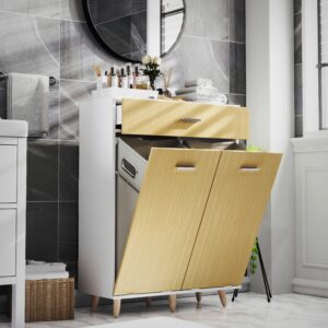 Wäscheschrank Landos M ca. 79x107x35 Weiß/Honigeiche Kunststoff, Textil, Holzwerkstoff MID.YOU Möbel > Schränke Weiß