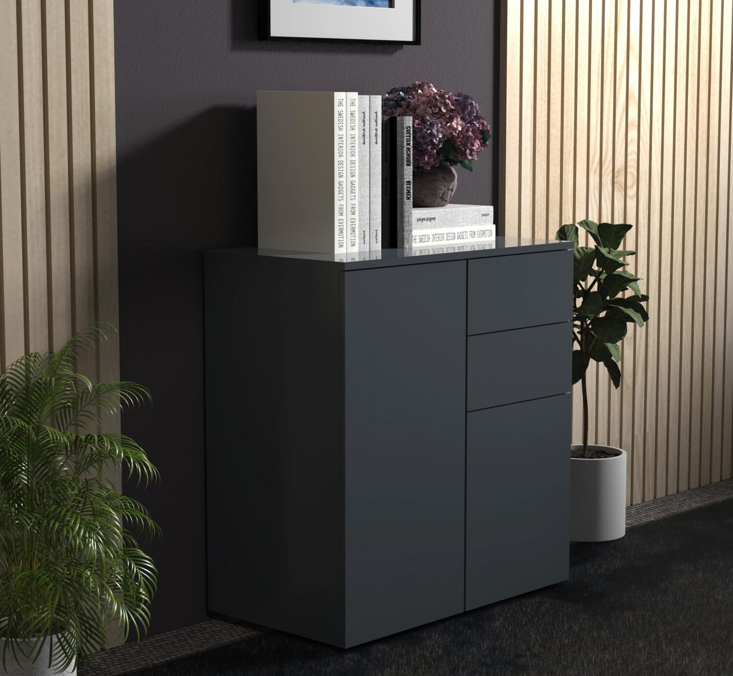 Kommode DALOSA Anthrazit ca. 70x77x39 cm Holzwerkstoff MID.YOU Möbel > Kommoden & Schubladenschränke > Kommoden Anthrazit