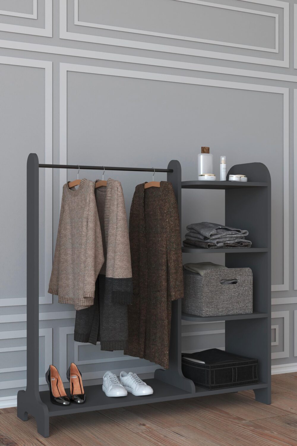 Garderobe LEMPU Anthrazit ca. 106x110x35 cm Holzwerkstoff MID.YOU Garderoben Anthrazit