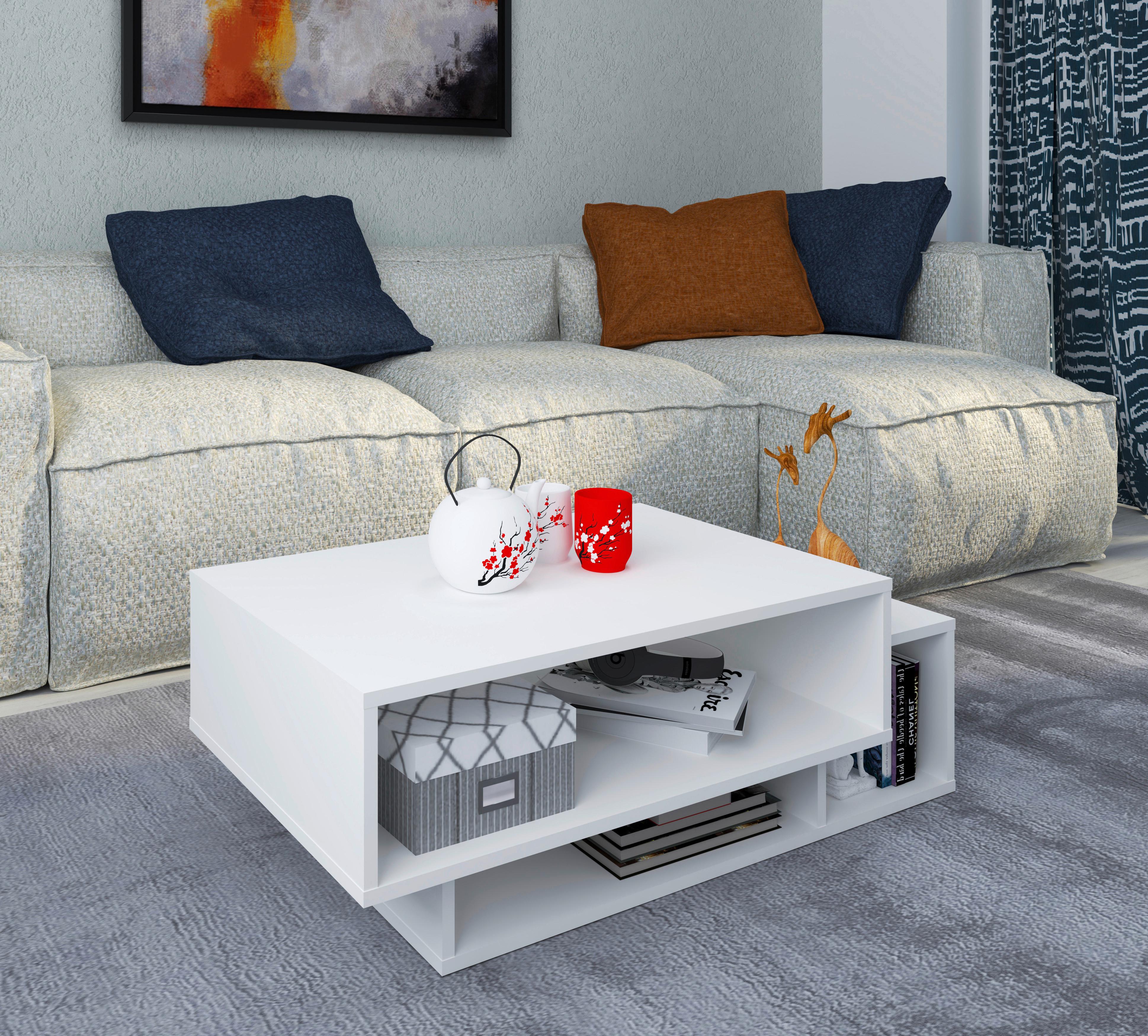 wohnli-moebel-suche-000657033401-1 Couchtisch Runila Weiß 3 Fächer Holzwerkstoff MID.YOU Möbel > Tische > Couchtische > Couchtische mit Stauraum Weiß