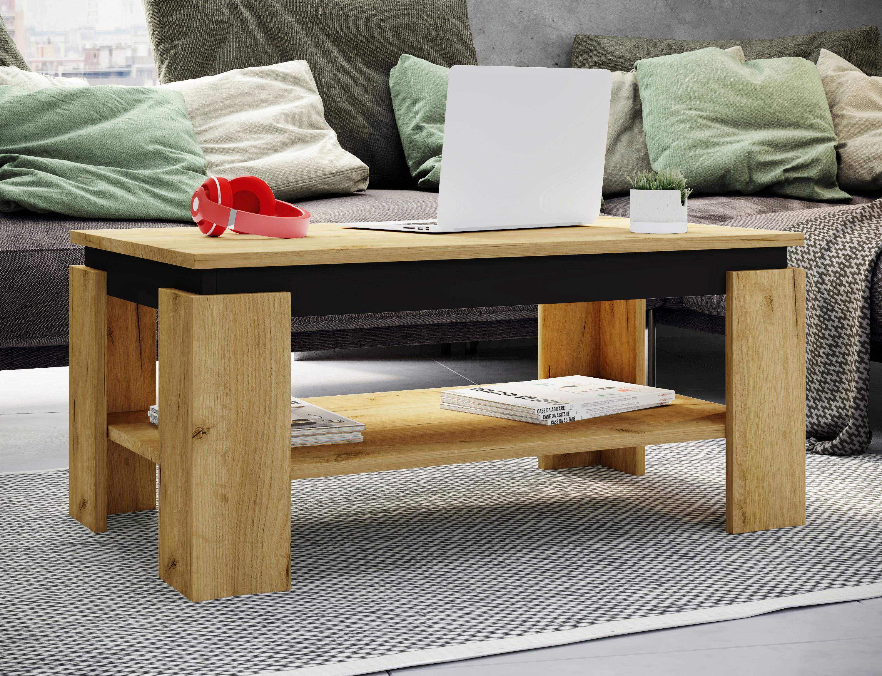 Couchtisch Rolas Schwarz/Honigeiche Holzwerkstoff MID.YOU Möbel > Tische > Couchtische > Couchtische mit Stauraum Schwarz