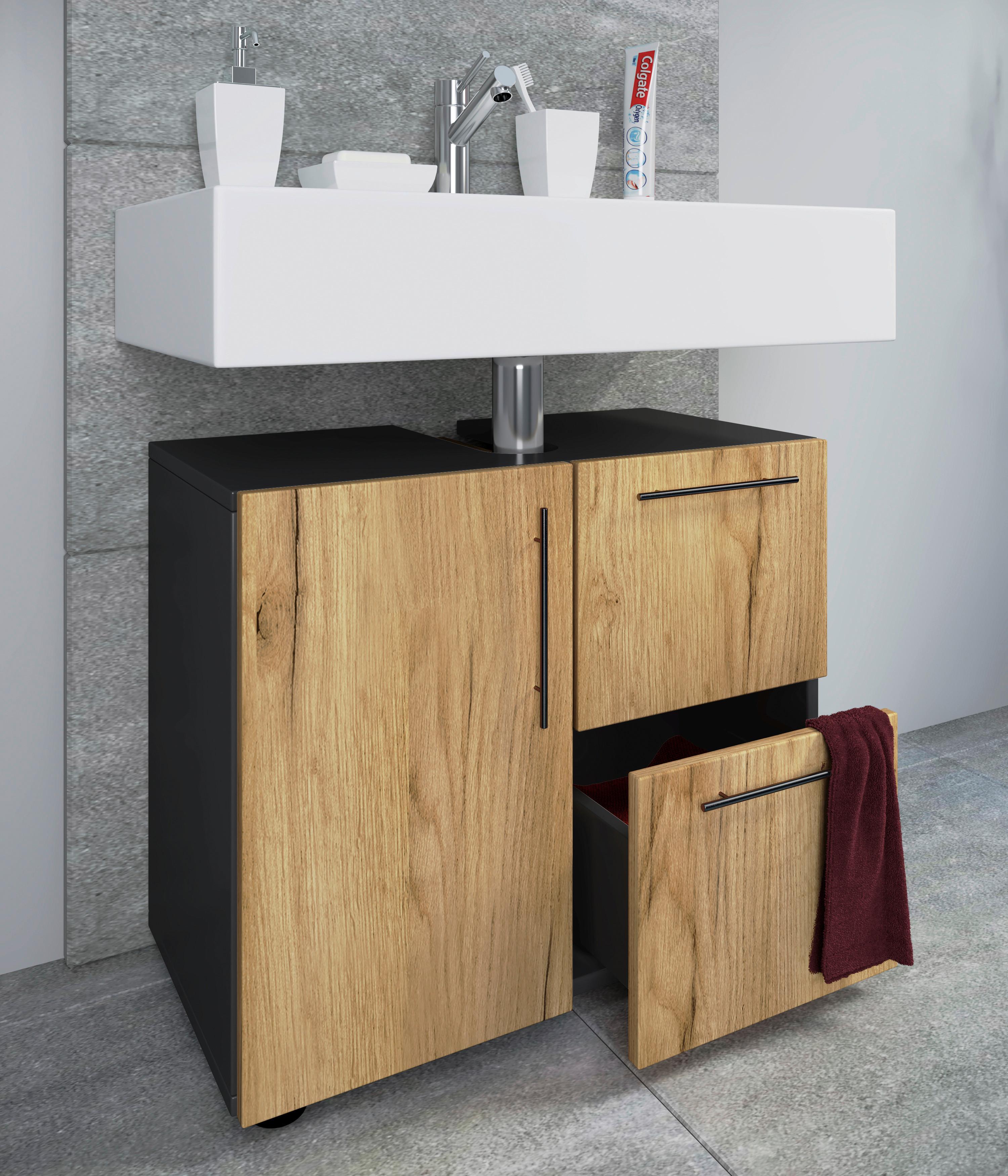 Waschbeckenunterschrank Flandu ca. 61 cm Honigeiche/Anthrazit Holzwerkstoff MID.YOU Möbel > Schränke > Badezimmerschränke > Waschbeckenunterschränke Anthrazit