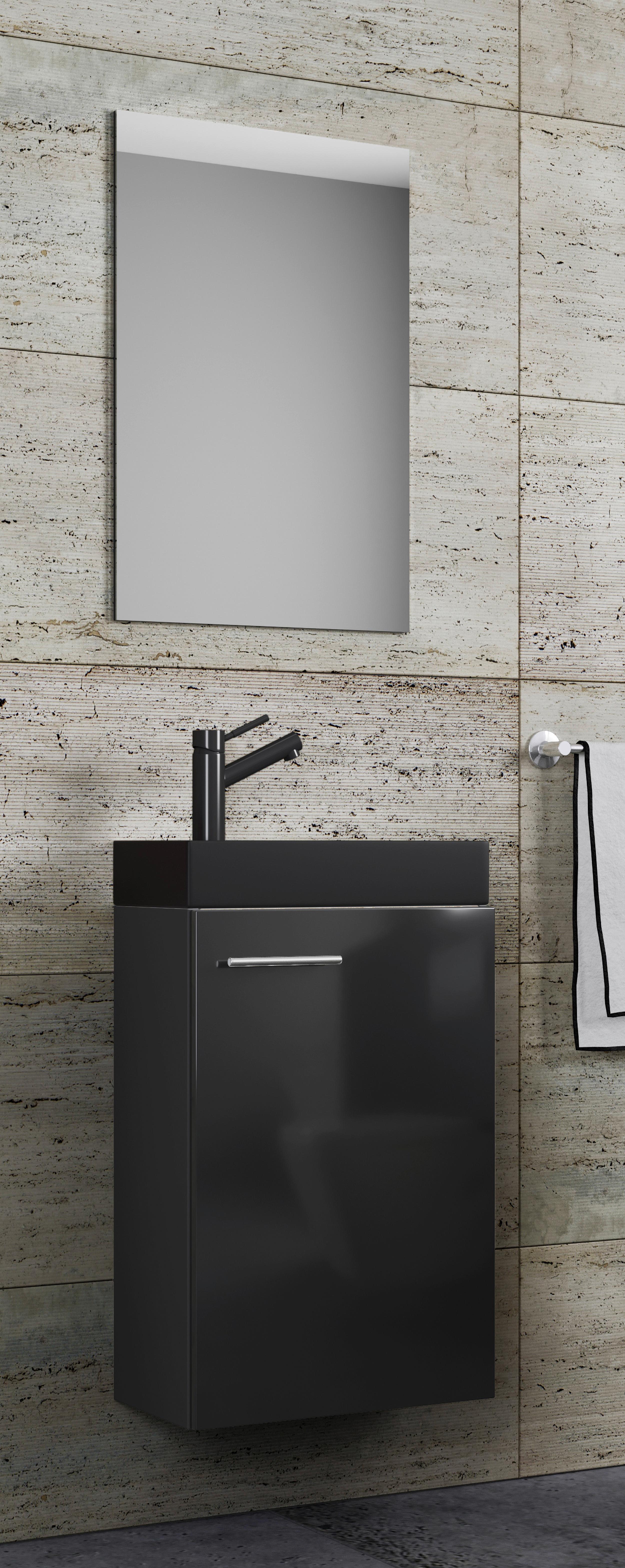 Badezimmer Slito 3-tlg. Schwarz Glas, Keramik, Holzwerkstoff MID.YOU Möbel > Schränke > Badezimmerschränke Schwarz