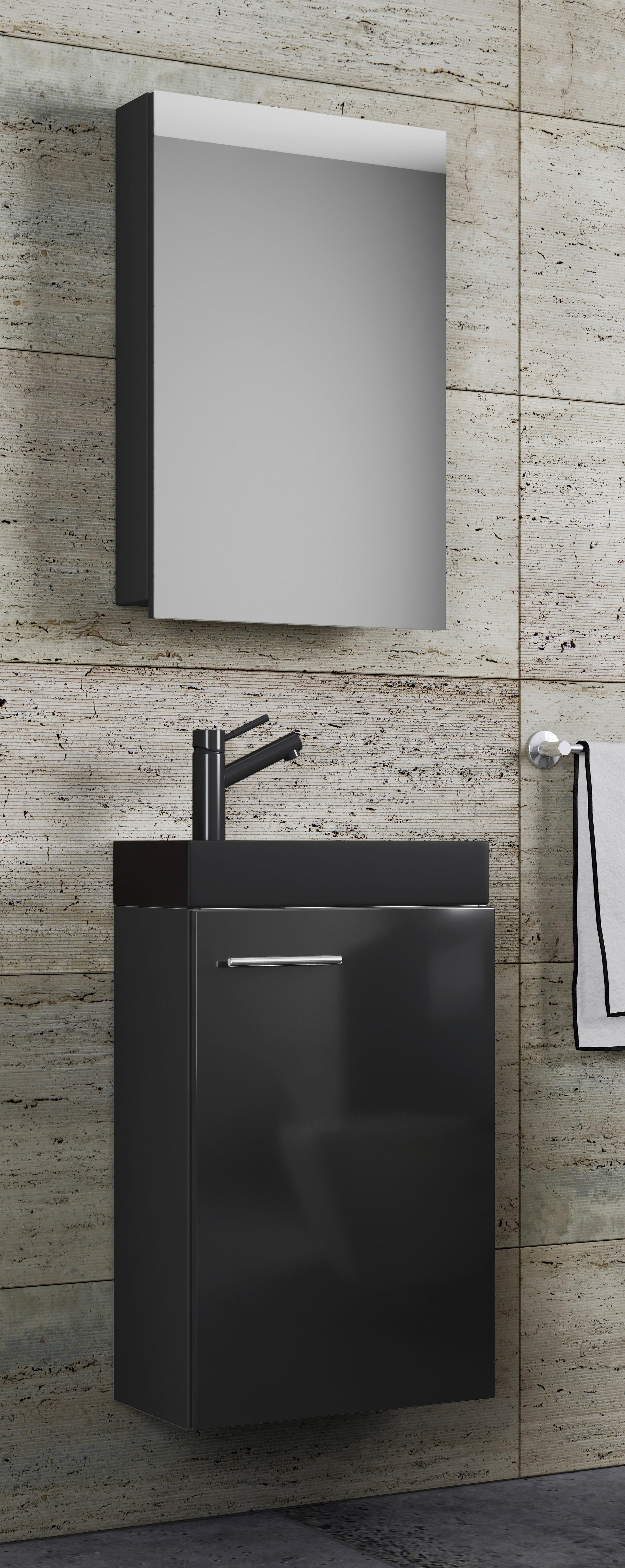 Badezimmer Slito 3-tlg. Schwarz Glas, Keramik, Holzwerkstoff MID.YOU Möbel > Schränke > Badezimmerschränke Schwarz