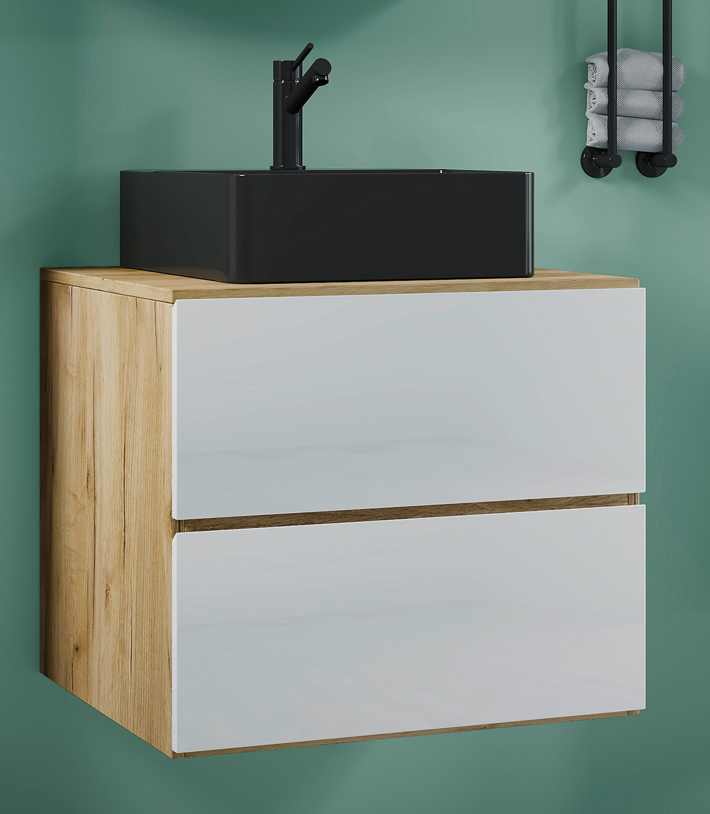 Waschtischkombi Lendas Honig Eiche/Weiß/Schwarz Holzwerkstoff MID.YOU Möbel > Schränke > Badezimmerschränke > Waschtische Weiß