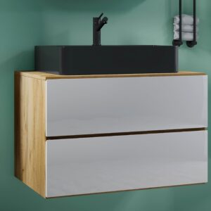Waschtischkombi Lendas Honig Eiche/Weiß/Schwarz Holzwerkstoff MID.YOU Möbel > Schränke > Badezimmerschränke > Waschtische Weiß