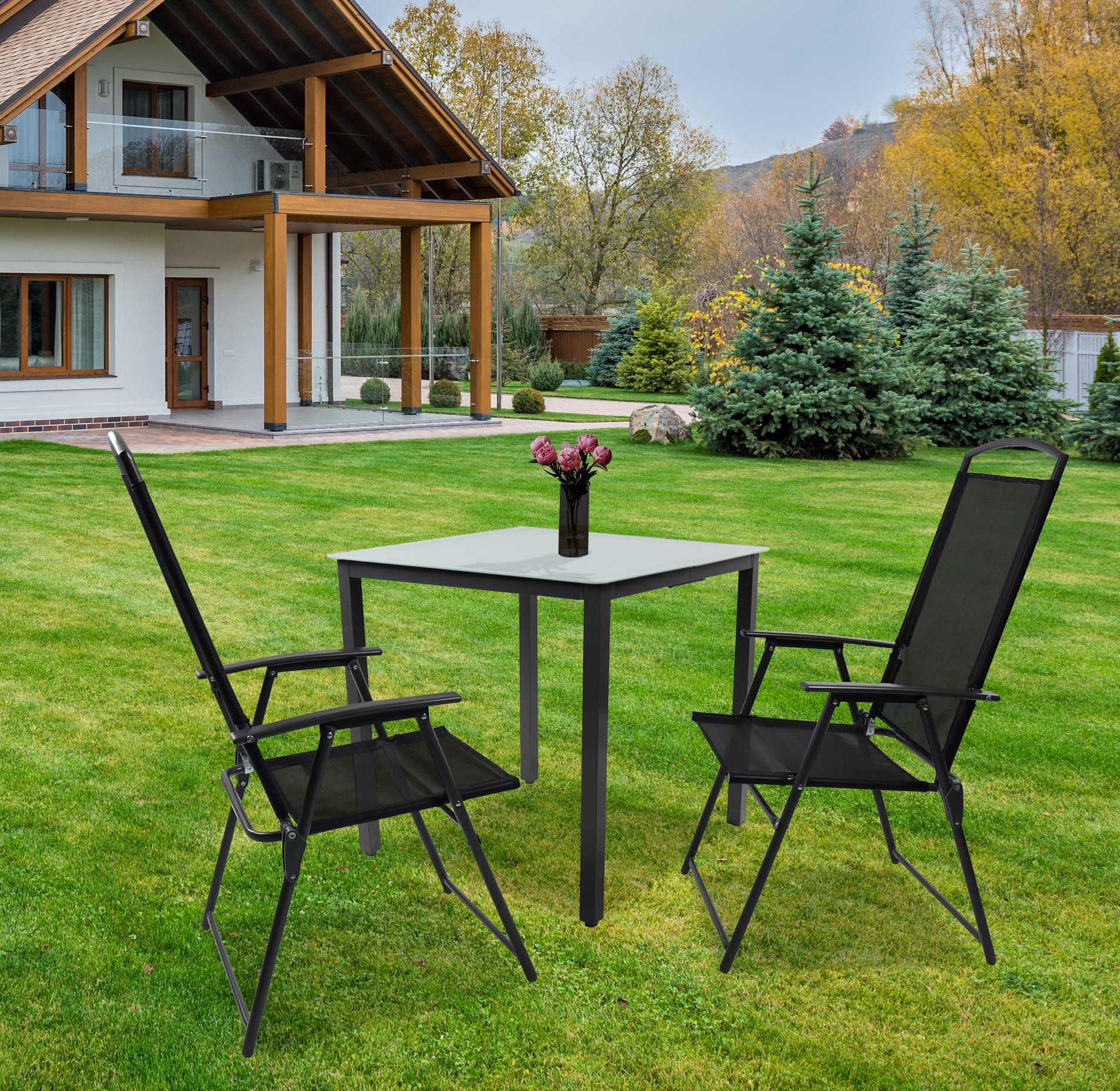 Gartentischgruppe Anthrazit 3-teilig Metall, Glas Gardenson Garten & Outdoor > Gartenmöbel > Gartenmöbel-Sets Anthrazit