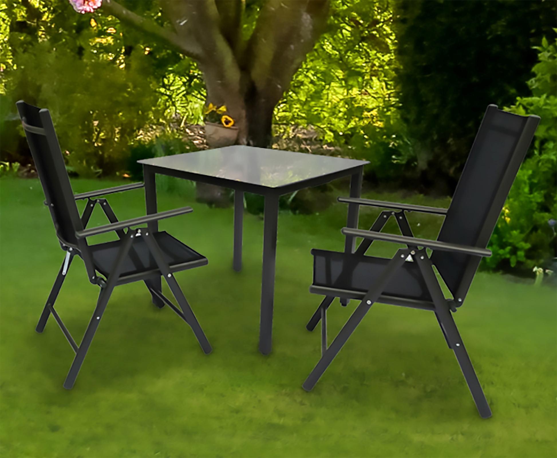 Gartentischgruppe 3-tlg. Anthrazit Metall, Glas, Textil Gardenson Garten & Outdoor > Gartenmöbel > Gartenmöbel-Sets Anthrazit