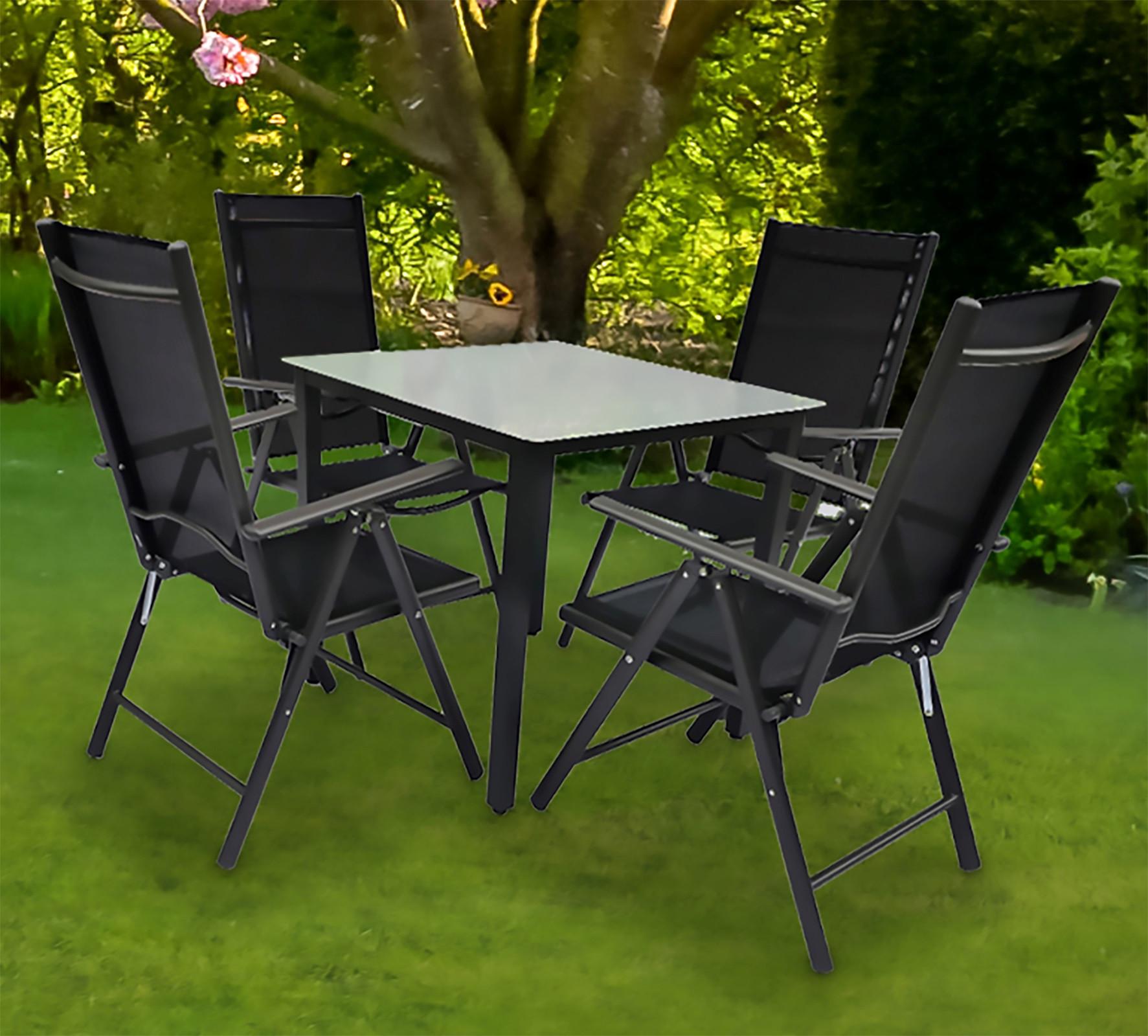 Gartentischgruppe 5-tlg. Anthrazit Metall, Glas, Textil Gardenson Garten & Outdoor > Gartenmöbel > Gartenmöbel-Sets Anthrazit