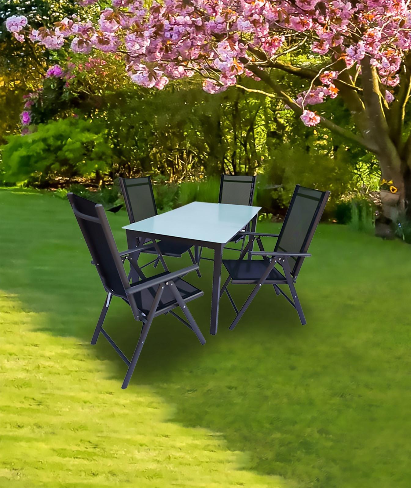 Gartentischgruppe 5-tlg. Anthrazit Metall, Glas, Textil Gardenson Garten & Outdoor > Gartenmöbel > Gartenmöbel-Sets Anthrazit
