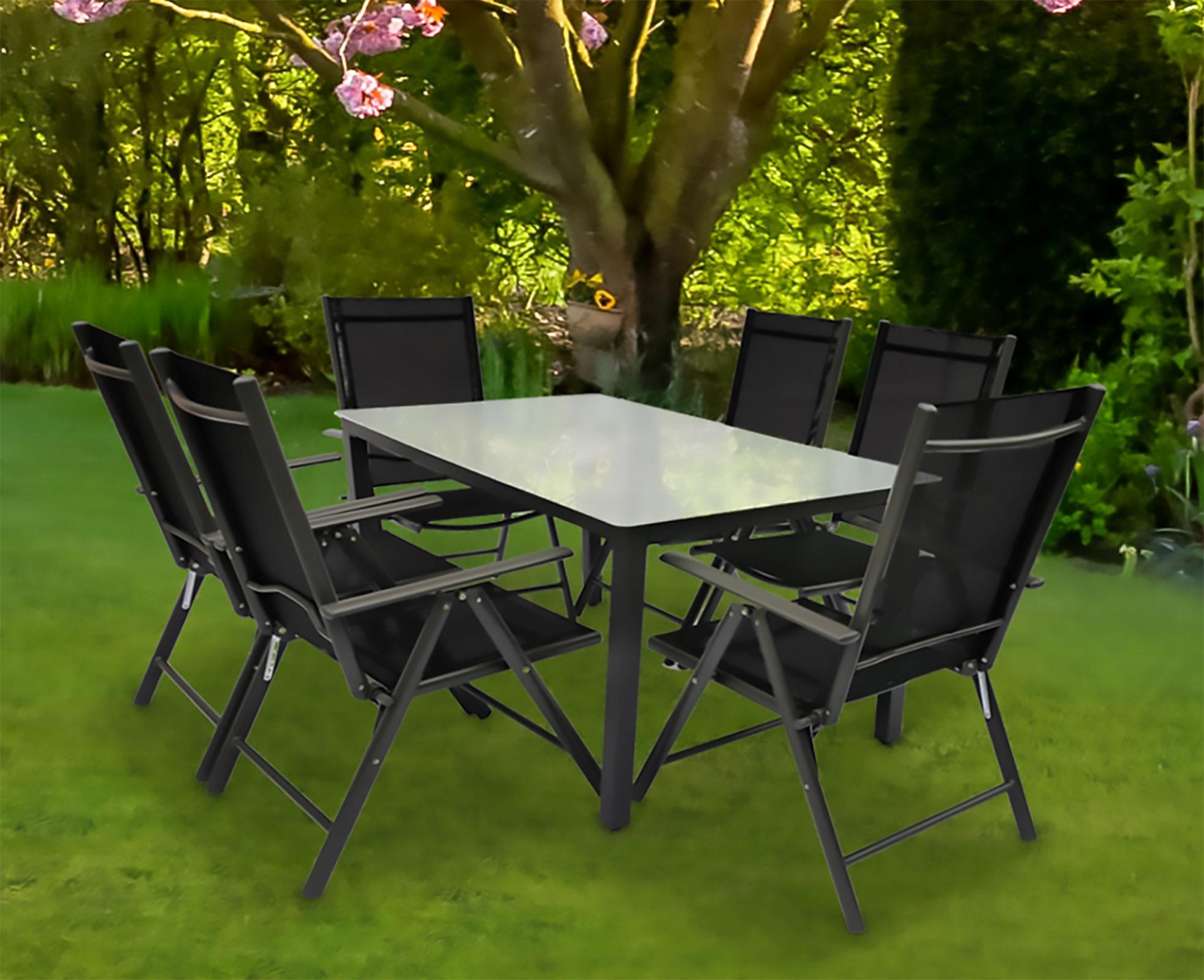 Gartentischgruppe 7-tlg. Anthrazit Metall, Glas, Textil Gardenson Garten & Outdoor > Gartenmöbel > Gartenmöbel-Sets Anthrazit