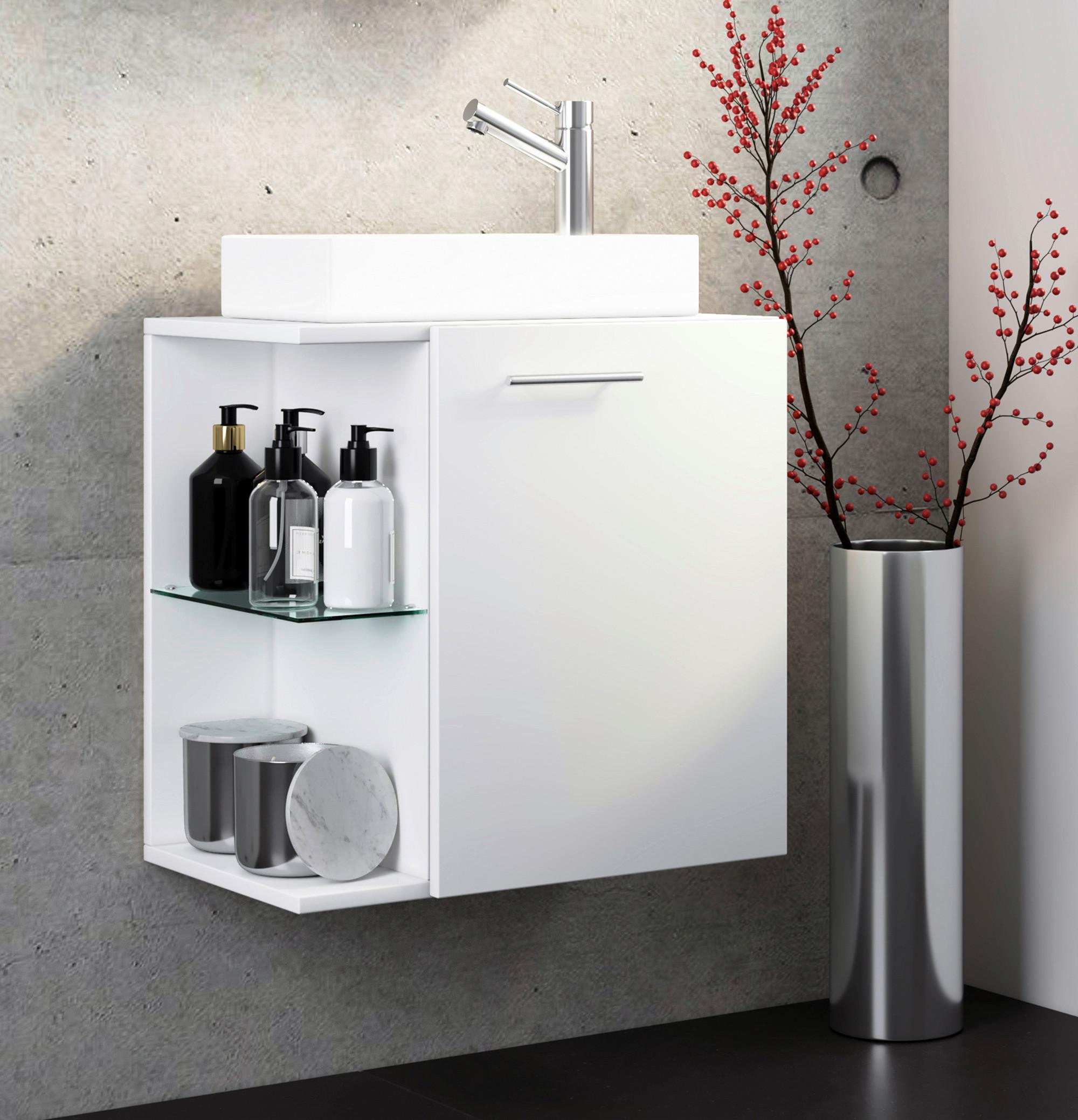 Waschtischkombi Hausa 2-tlg. Weiß Glas, Holzwerkstoff MID.YOU Möbel > Schränke > Badezimmerschränke > Waschtische Weiß