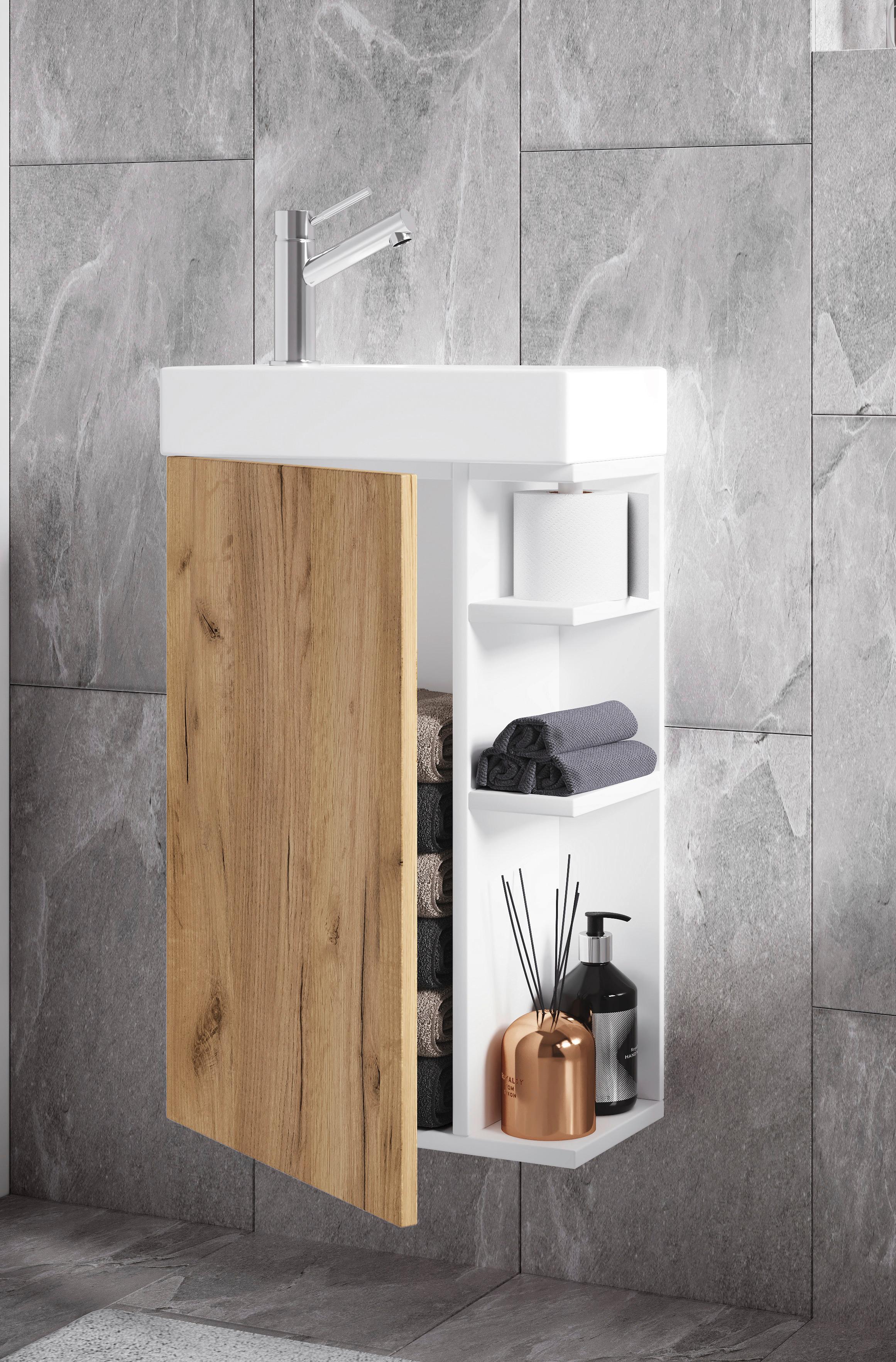 Waschtischkombi Lumia Weiß/Honigeiche Holzwerkstoff MID.YOU Möbel > Schränke > Badezimmerschränke > Waschtische Weiß