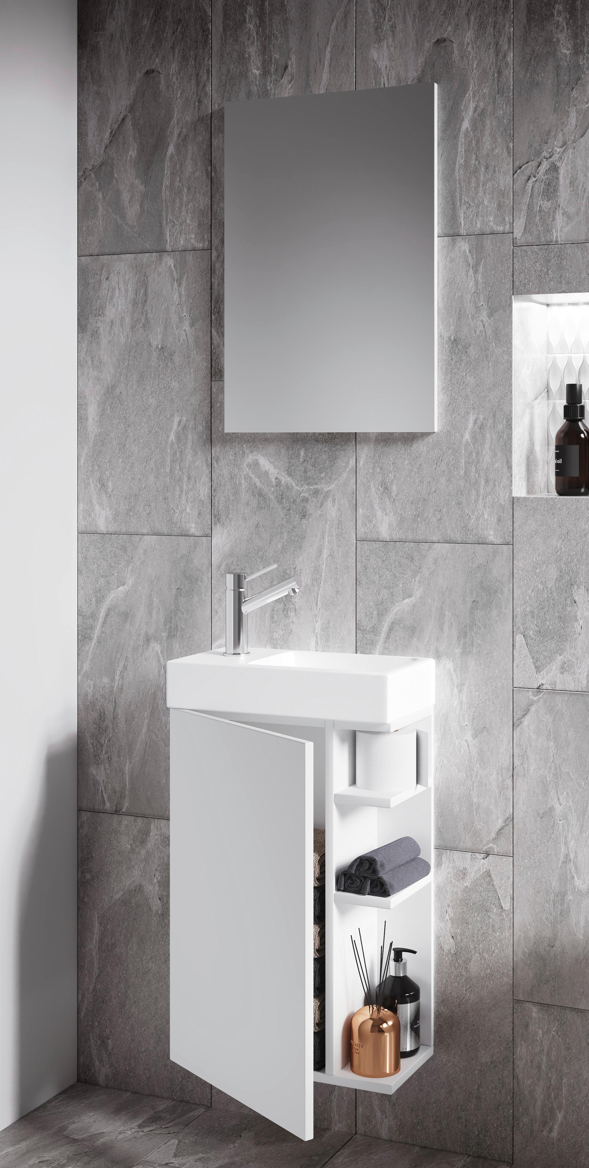 Badezimmer Lumia 3-tlg. Weiß Glas, Holzwerkstoff MID.YOU Möbel > Schränke > Badezimmerschränke Weiß
