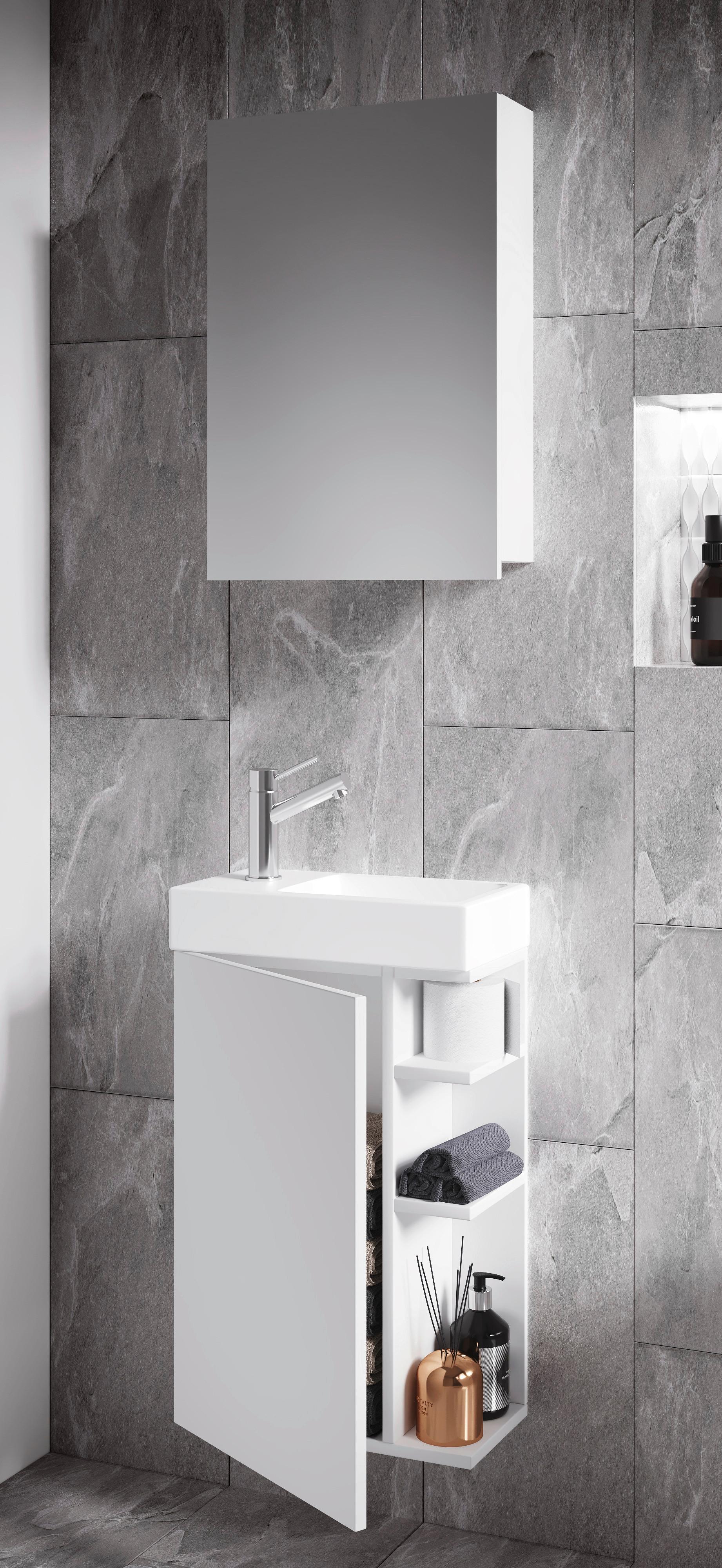 Badezimmer Lumia 3-tlg. Weiß Glas, Holzwerkstoff MID.YOU Möbel > Schränke > Badezimmerschränke Weiß