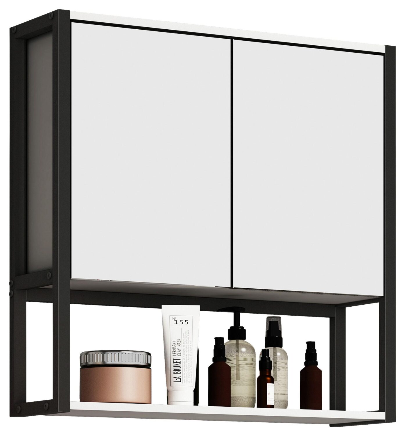 Spiegelschrank Edino ca. 60x60 cm Weiß/Schwarz Glas, Holzwerkstoff MID.YOU Spiegel Weiß