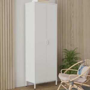 Drehtürenschrank Flokas XL Weiß Metall MID.YOU Möbel > Schränke > Kleiderschränke > Drehtürenschränke Weiß