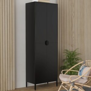 Drehtürenschrank Flokas XL Schwarz Metall MID.YOU Möbel > Schränke > Kleiderschränke > Drehtürenschränke Schwarz