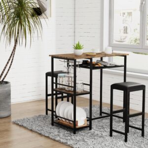 Bartischset Kolari 3-tlg. Schwarz/Eichefarben Metall, Holzwerkstoff MID.YOU Möbel > Tische > Bartische Schwarz
