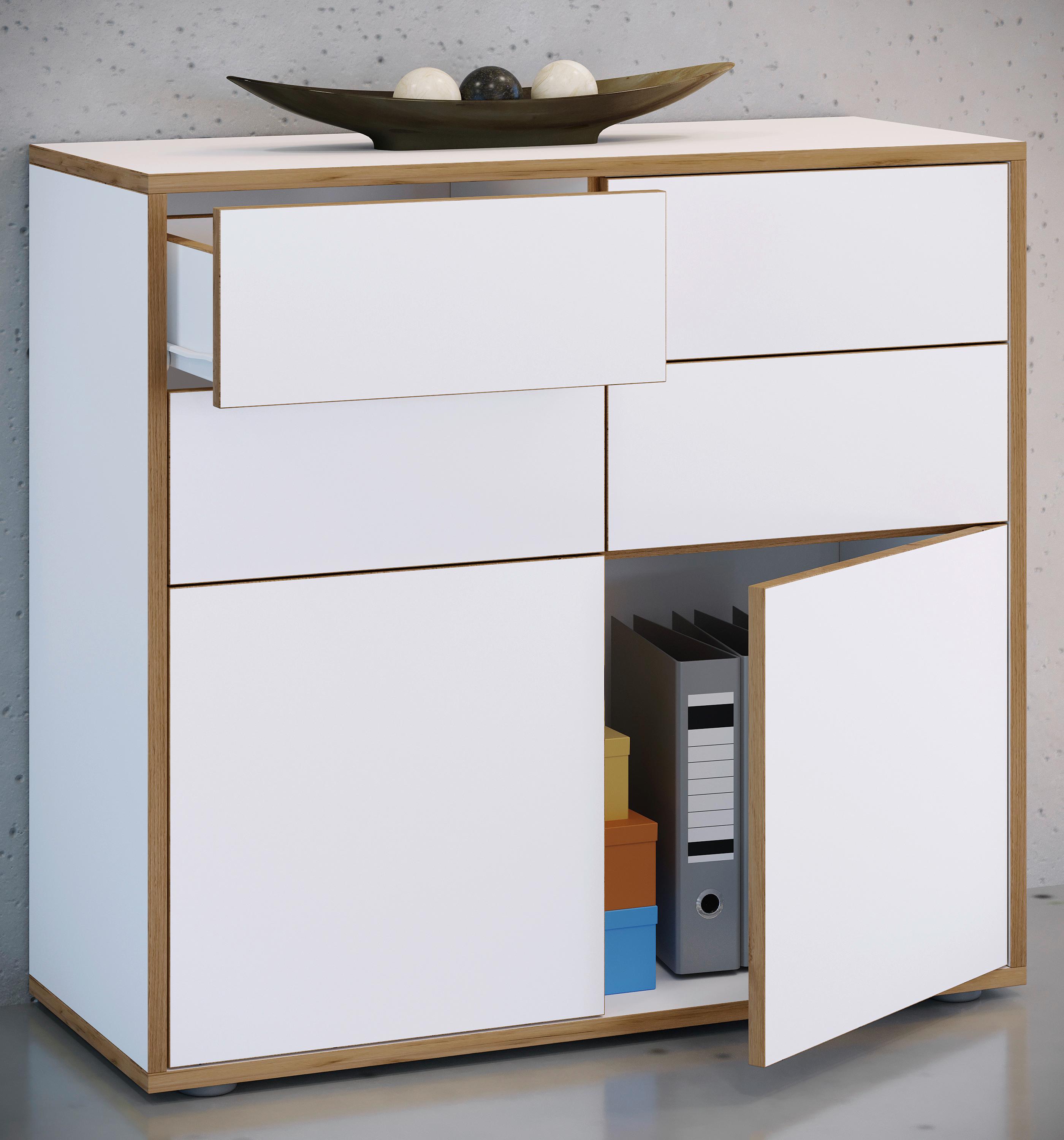 Kommode Salia Weiß/Honigeiche Holzwerkstoff MID.YOU Möbel > Kommoden & Schubladenschränke > Kommoden Weiß