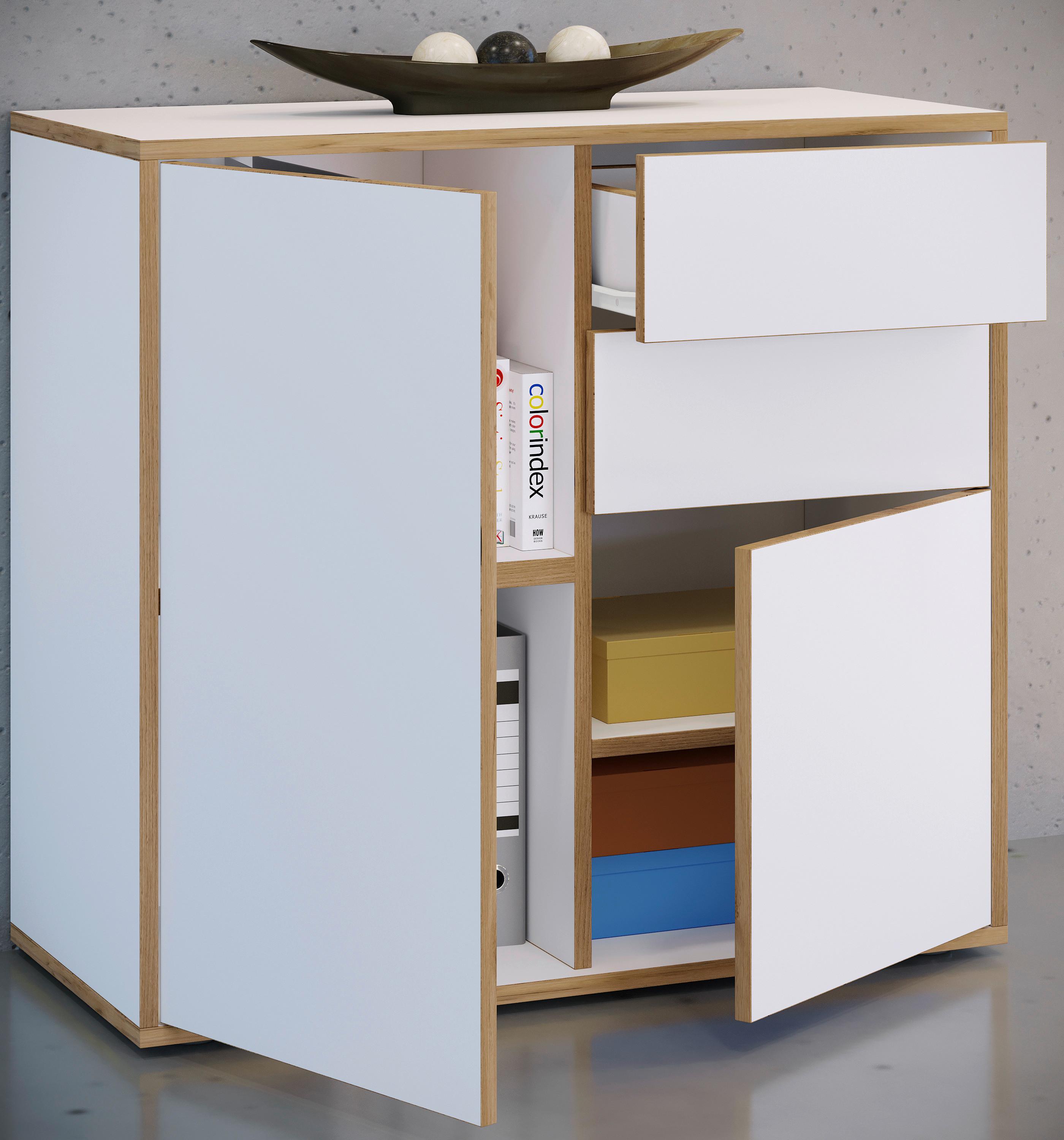 Kommode Salia Weiß/Honigeiche Holzwerkstoff MID.YOU Möbel > Kommoden & Schubladenschränke > Kommoden Weiß