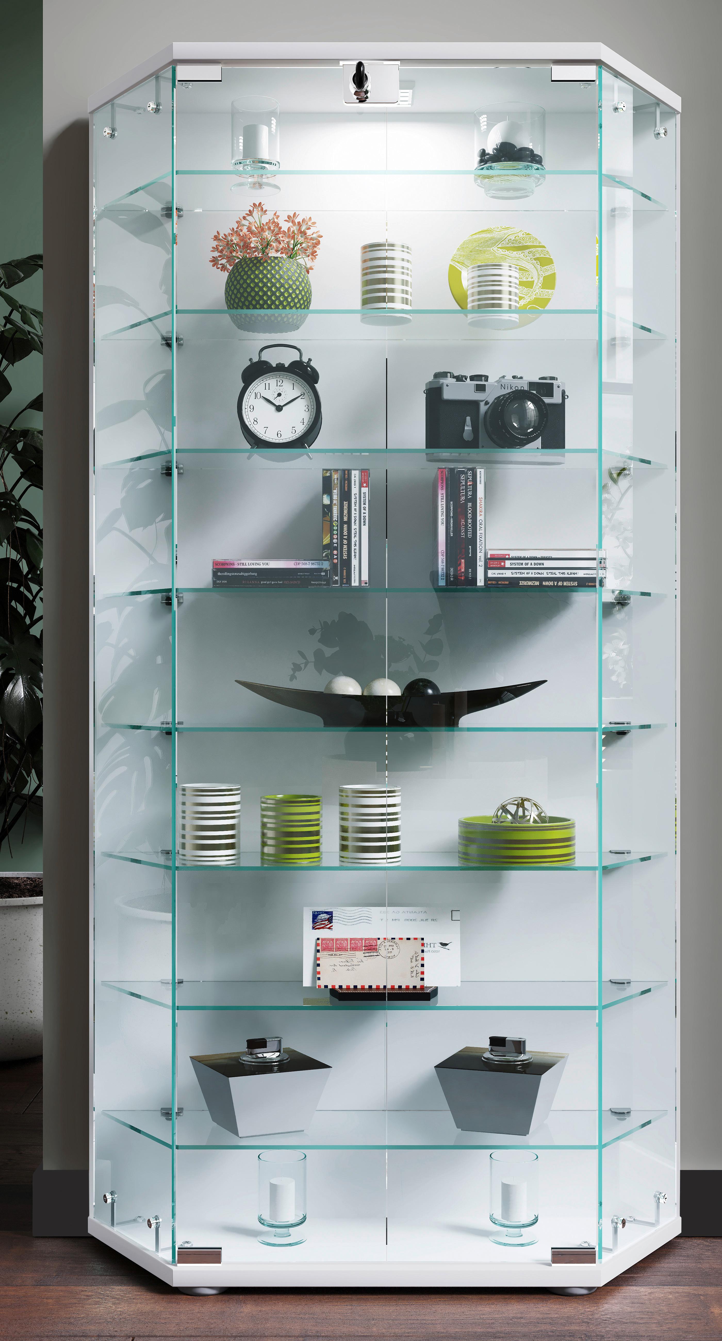 Vitrine Cenila XL Weiß Glas, Holzwerkstoff MID.YOU Möbel > Schränke > Vitrinen Weiß