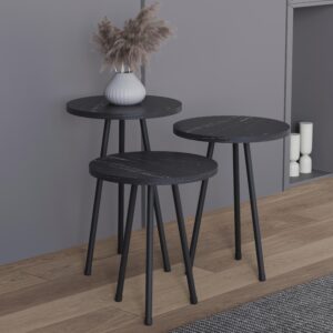 Beistelltisch-Set Mirola 3er-Set Schwarz Holzwerkstoff MID.YOU Möbel > Tische > Beistelltische > Beistelltische rund Schwarz