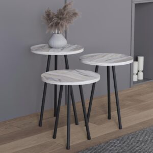 Beistelltisch-Set Mirola 3er-Set Marmoroptik Holzwerkstoff MID.YOU Möbel > Tische > Beistelltische > Beistelltische rund Weiß