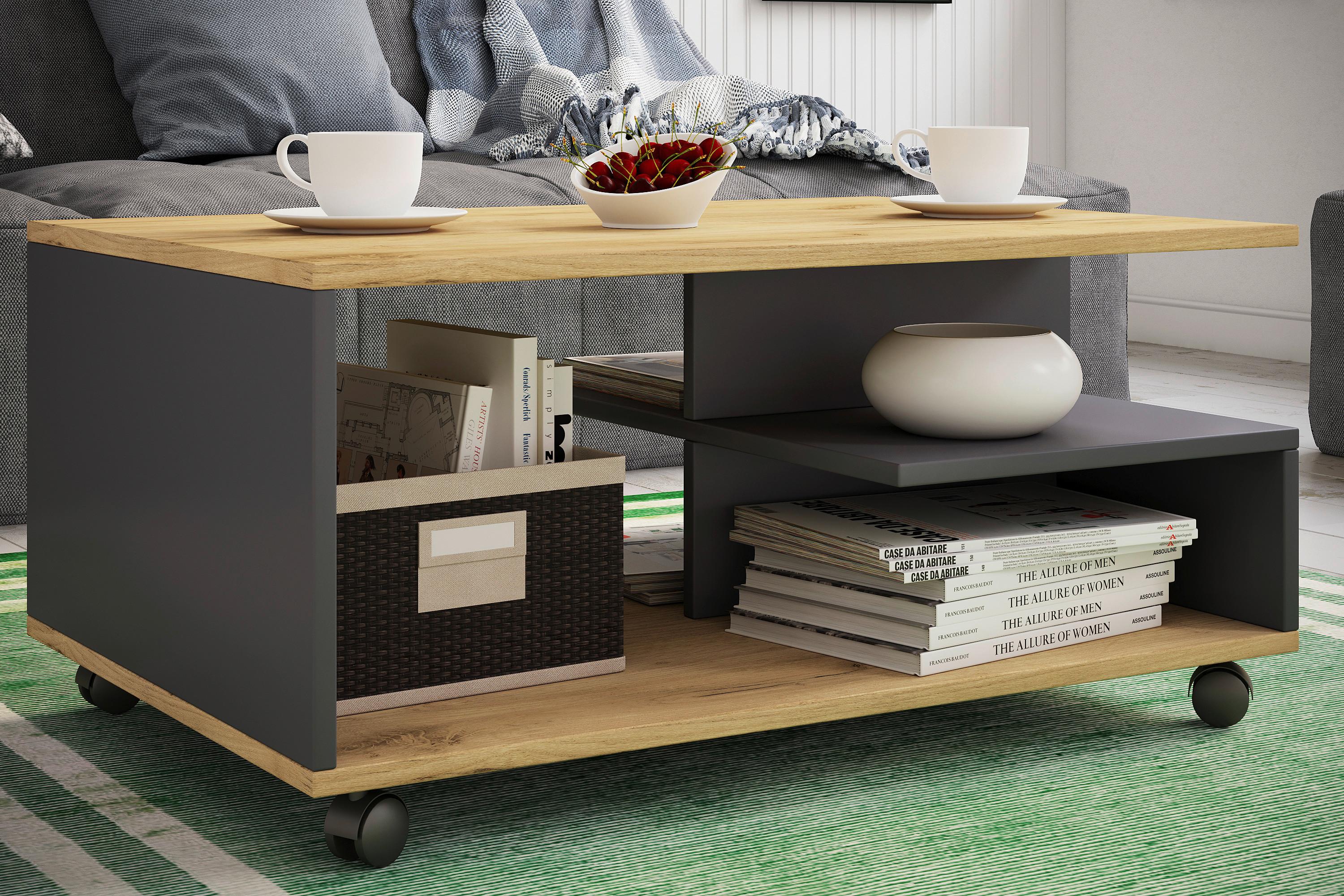 Couchtisch Stango L Anthrazit/Honigeiche Holzwerkstoff MID.YOU Möbel > Tische > Couchtische > Couchtische mit Stauraum Anthrazit