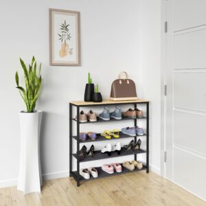 Schuhregal Taliro Schwarz/Honigeiche Metall, Holzwerkstoff MID.YOU Garderoben > Schuhregale Schwarz