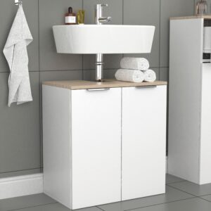 Waschbeckenunterschrank Donali ca. 56x60 cm Weiß/Eiche Holzwerkstoff MID.YOU Möbel > Schränke > Badezimmerschränke > Waschbeckenunterschränke Weiß