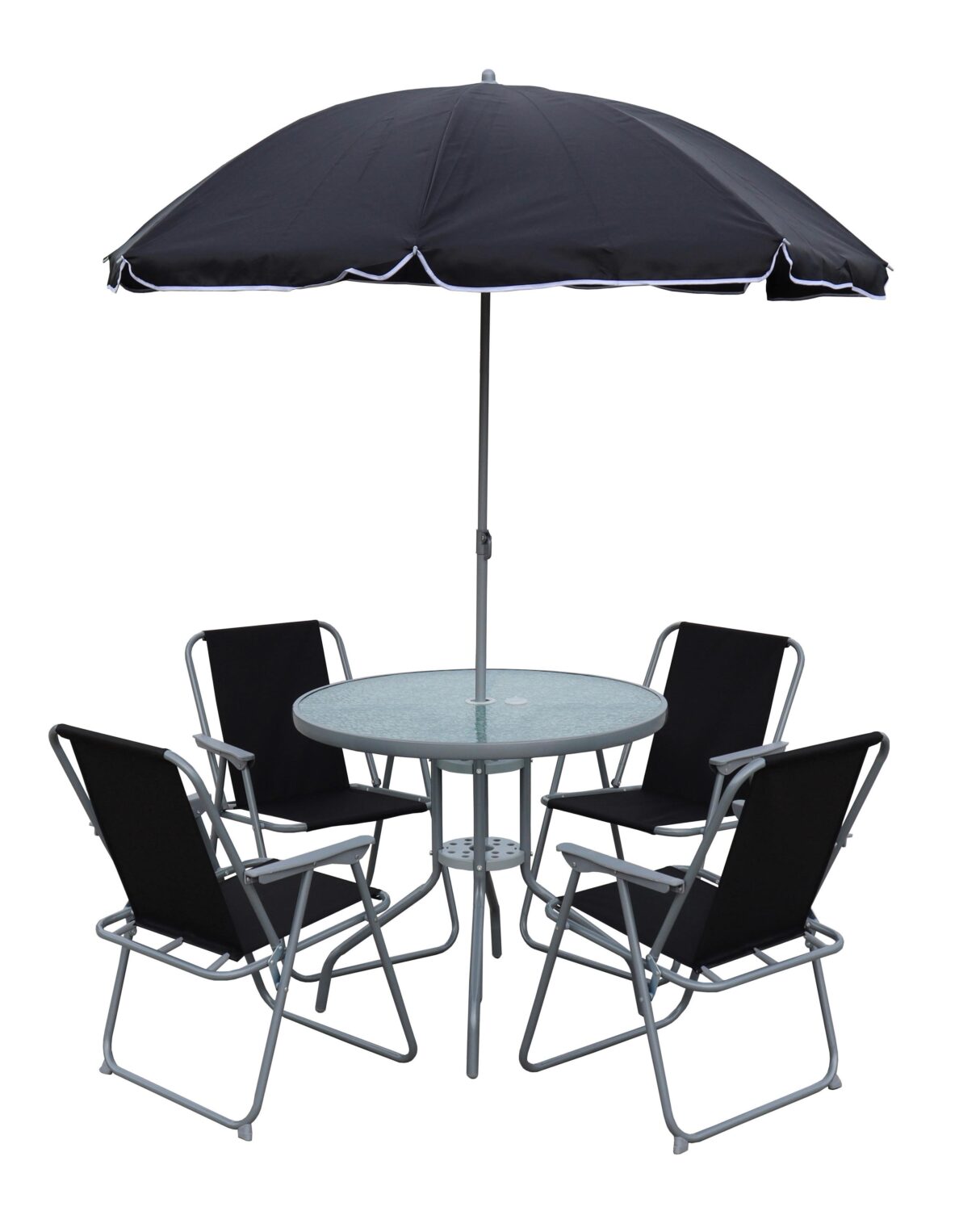 Gartentischgruppe Maxalo 6-tlg. Schwarz Metall, Kunststoff, Glas MID.YOU Garten & Outdoor > Gartenmöbel > Gartenmöbel-Sets Schwarz