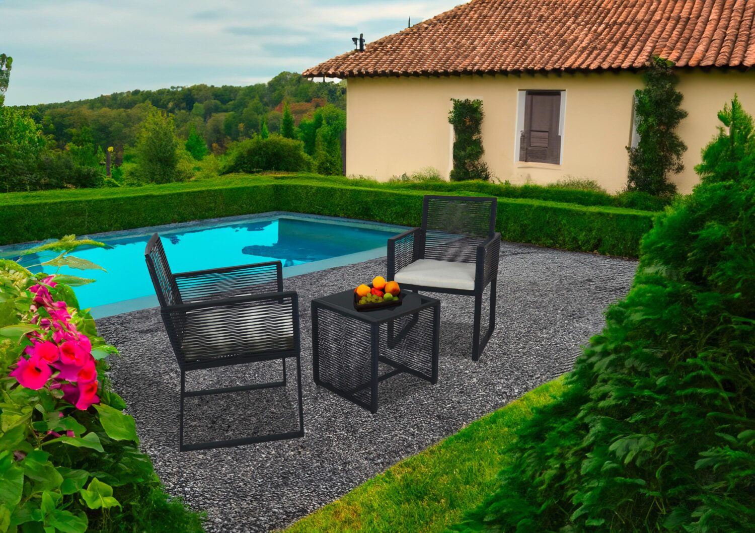 Gartenset Fidola 3-tlg. Schwarz Metall, Kunststoff, Glas MID.YOU Garten & Outdoor > Gartenmöbel > Gartenmöbel-Sets Schwarz