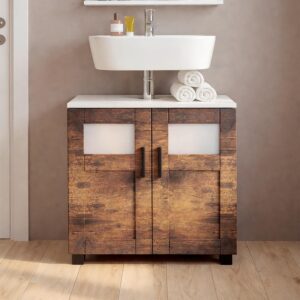 Waschbeckenunterschrank Nilari Weiß/Eichefarben Holzwerkstoff MID.YOU Möbel > Schränke > Badezimmerschränke > Waschbeckenunterschränke Weiß