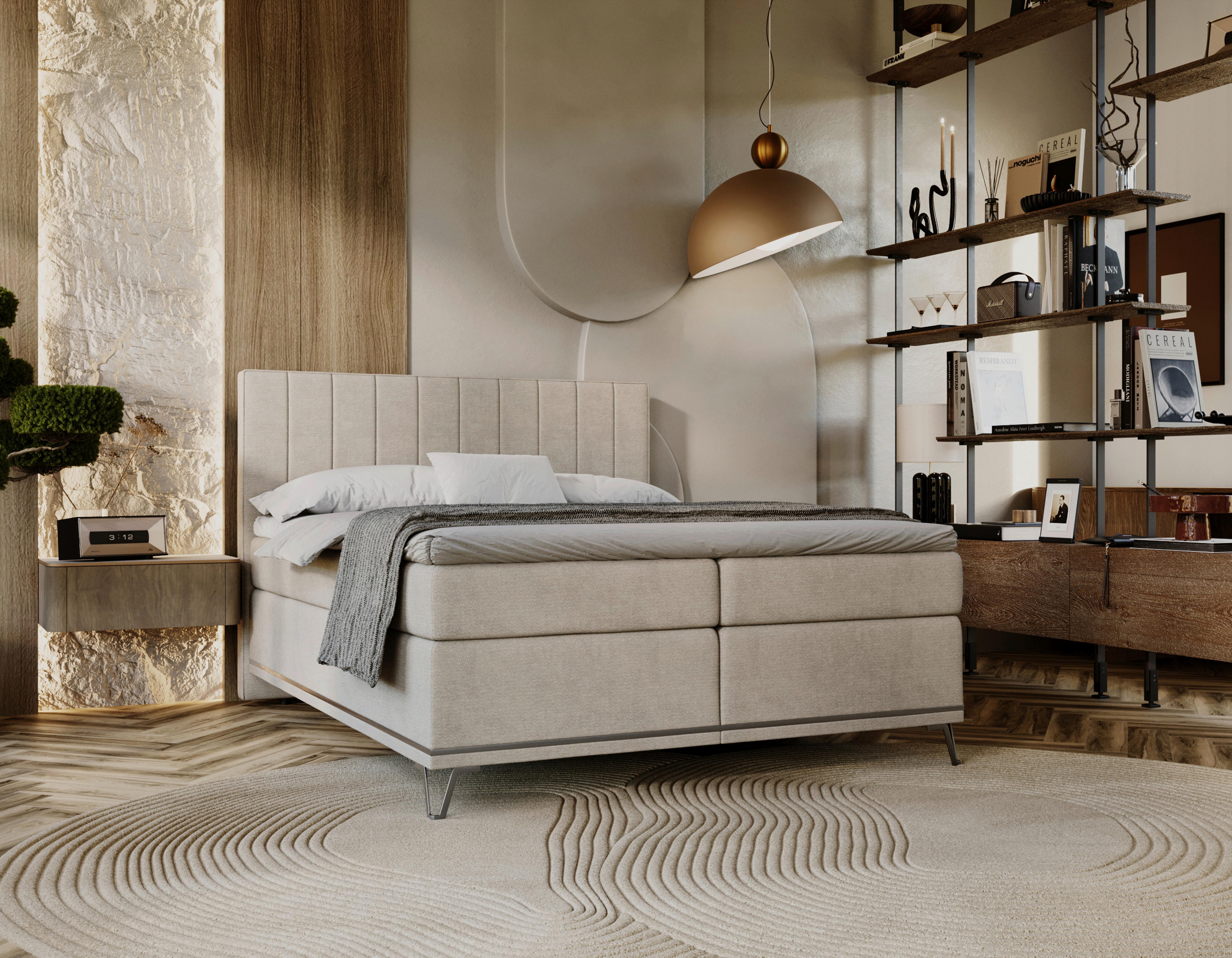 Boxspringbett Cromo Beige ca. 160x200cm Textil Premium Living Möbel > Betten > Boxspringbetten Beige
