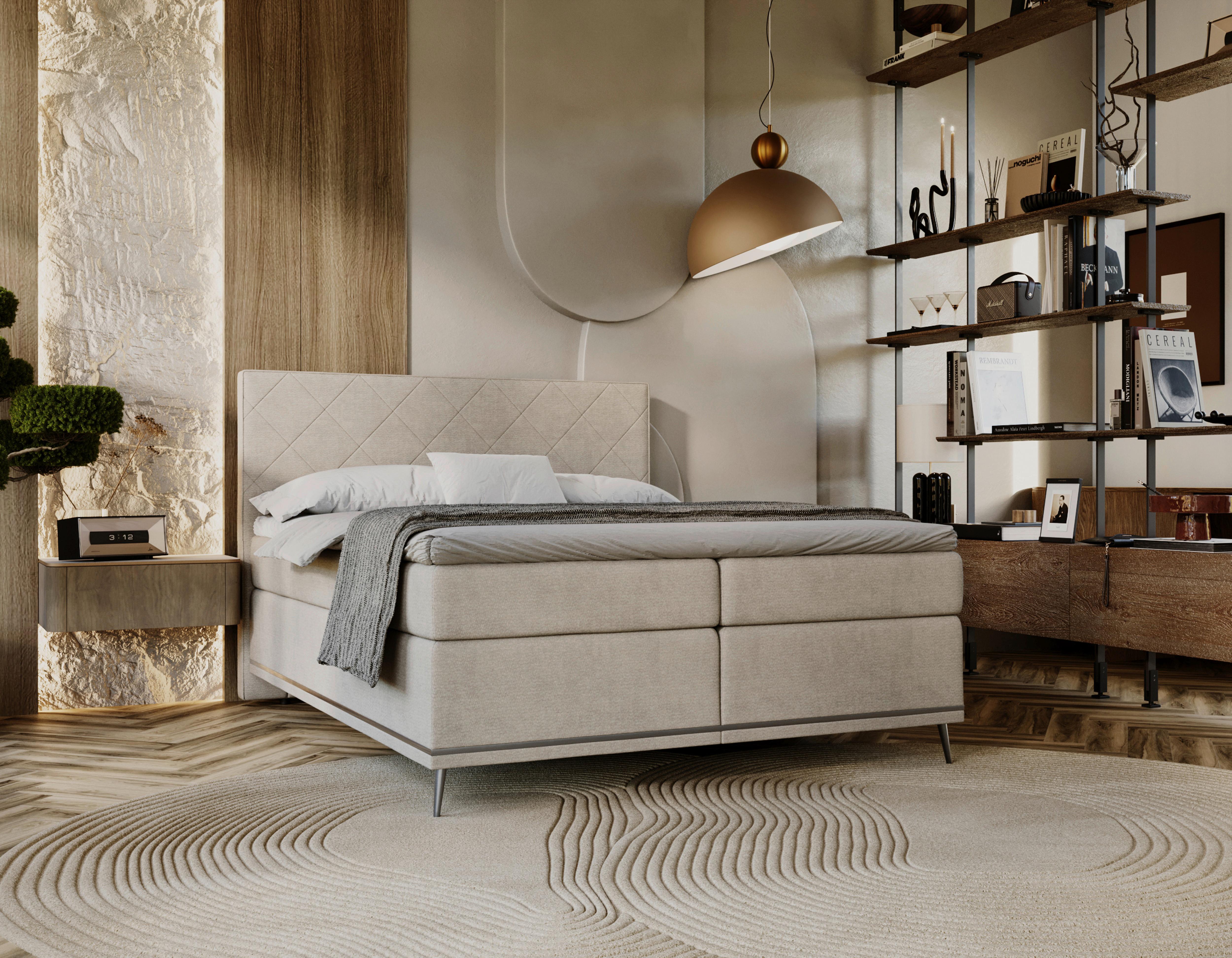 Boxspringbett Beige Textil Premium Living Möbel > Betten > Doppelbetten Beige